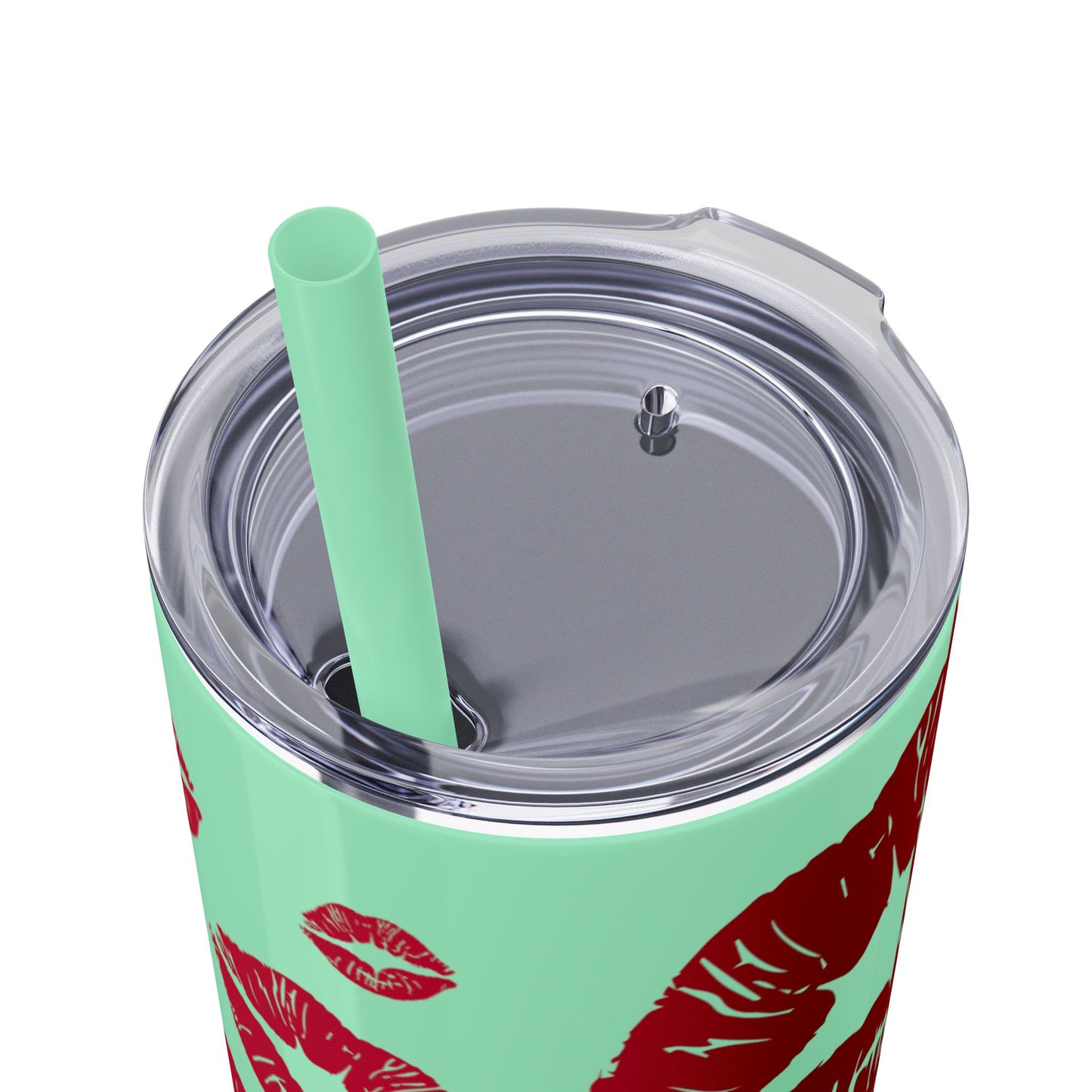 Red Lips Kiss Mark Skinny Tumbler, 20oz | Kiss Print Drinkware | Cute Gift for Her | Travel Mug | Valentine's Day, Wedding Favor