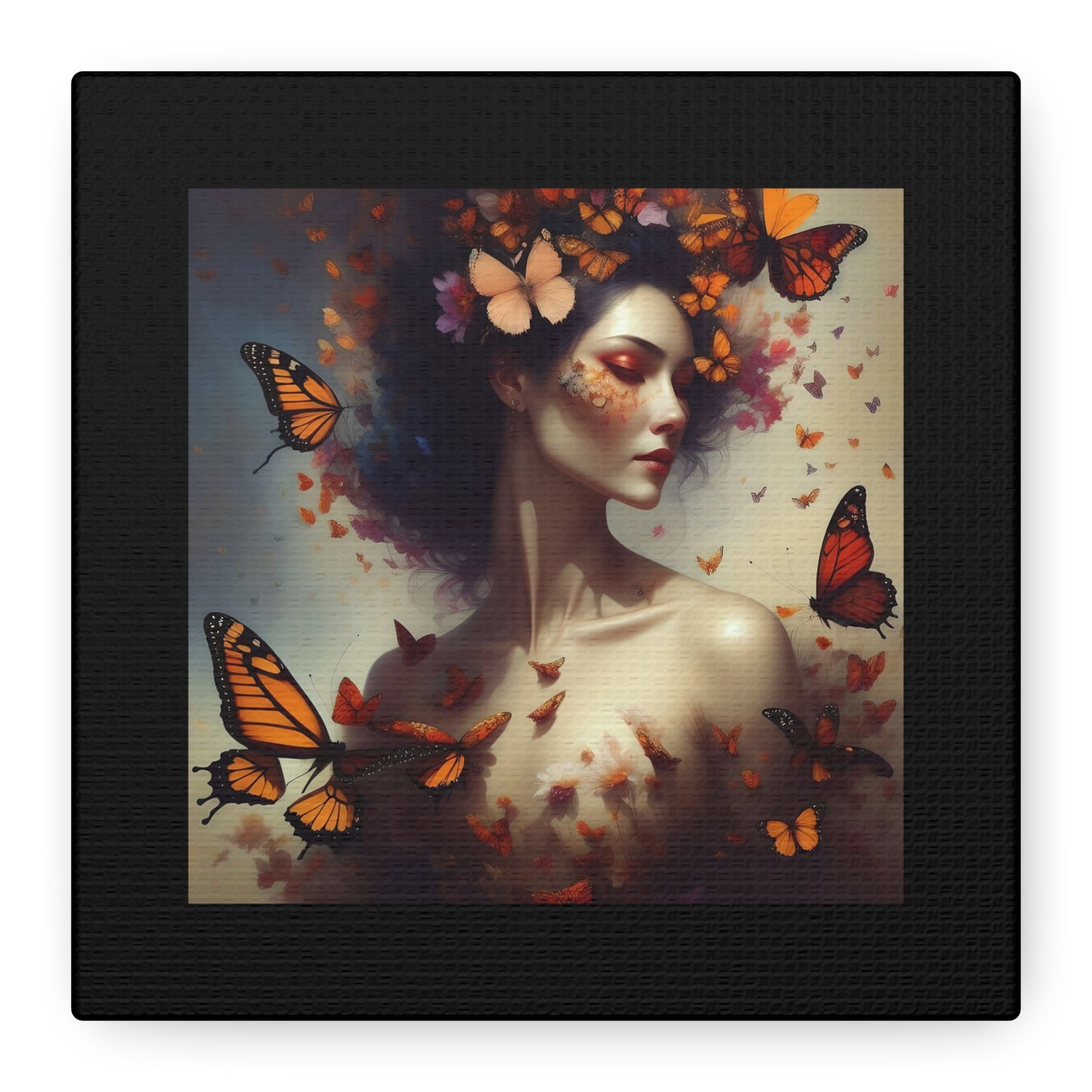 Canvas Wall Art - Butterfly Woman Print, Floral Home Decor, Unique Gift for Nature Lovers, Birthday Decoration, Whimsical Art