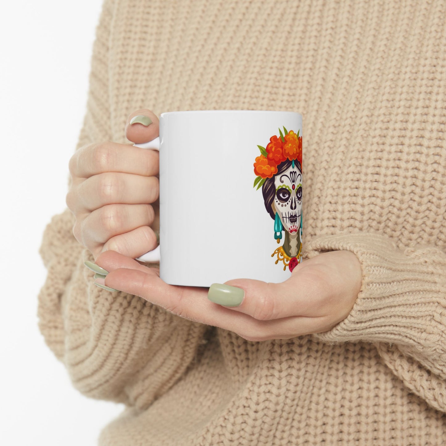 Day of the Dead Ceramic Mug | Día de Muertos Sugar Skull Coffee Cup | Floral Design | Halloween Decor | Unique Gift | Home & Kitchen