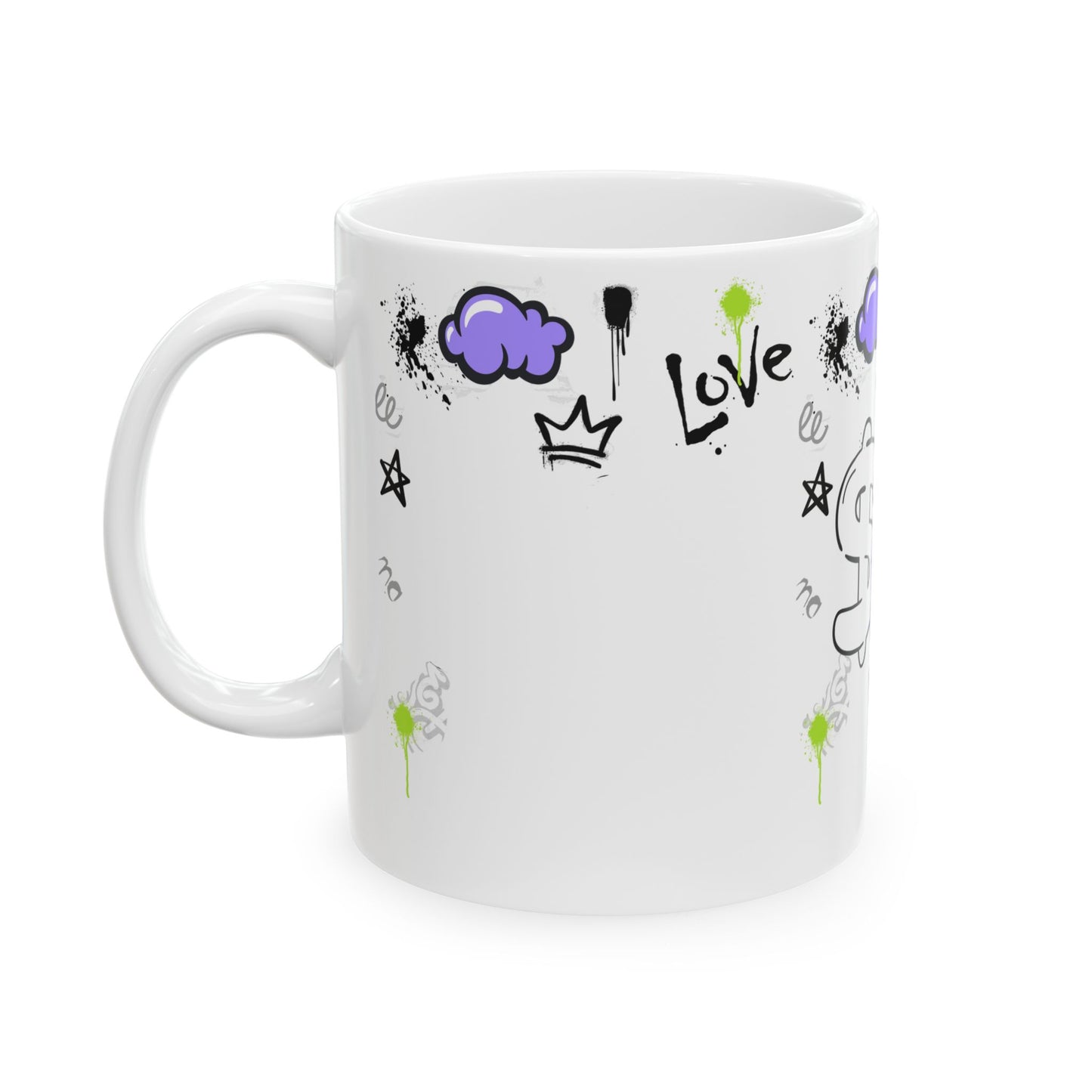 Trendy LOVE Graffiti Ceramic Mug, Unique Gift for Teens, Street Art Coffee Cup, Fun Drinkware for Birthdays, Cool Personalized Cup