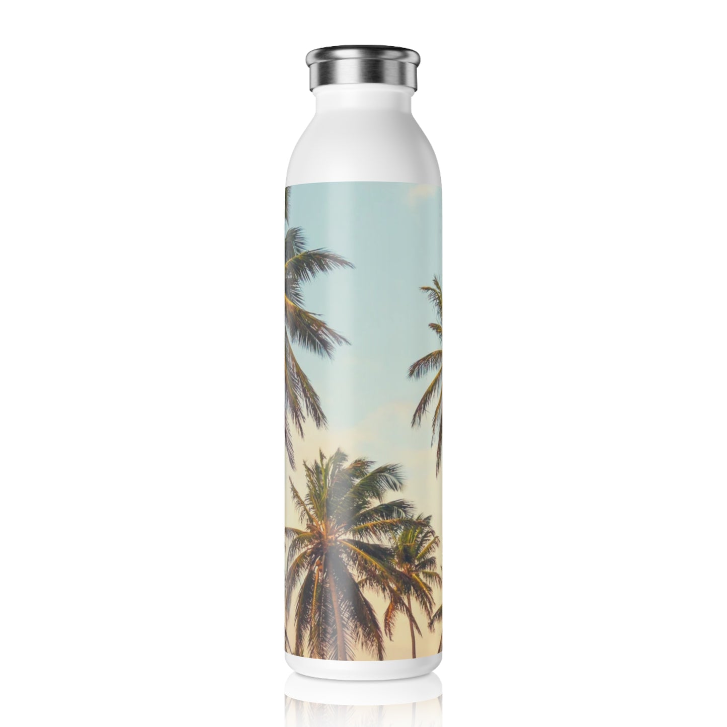 CALIFORNIA PALM TREES Tropical Sunset Slim Water Bottle, Eco-Friendly Drinkware, Summer Hydration, Beach Vibes, Travel Accessory, Gift for Nature Lovers