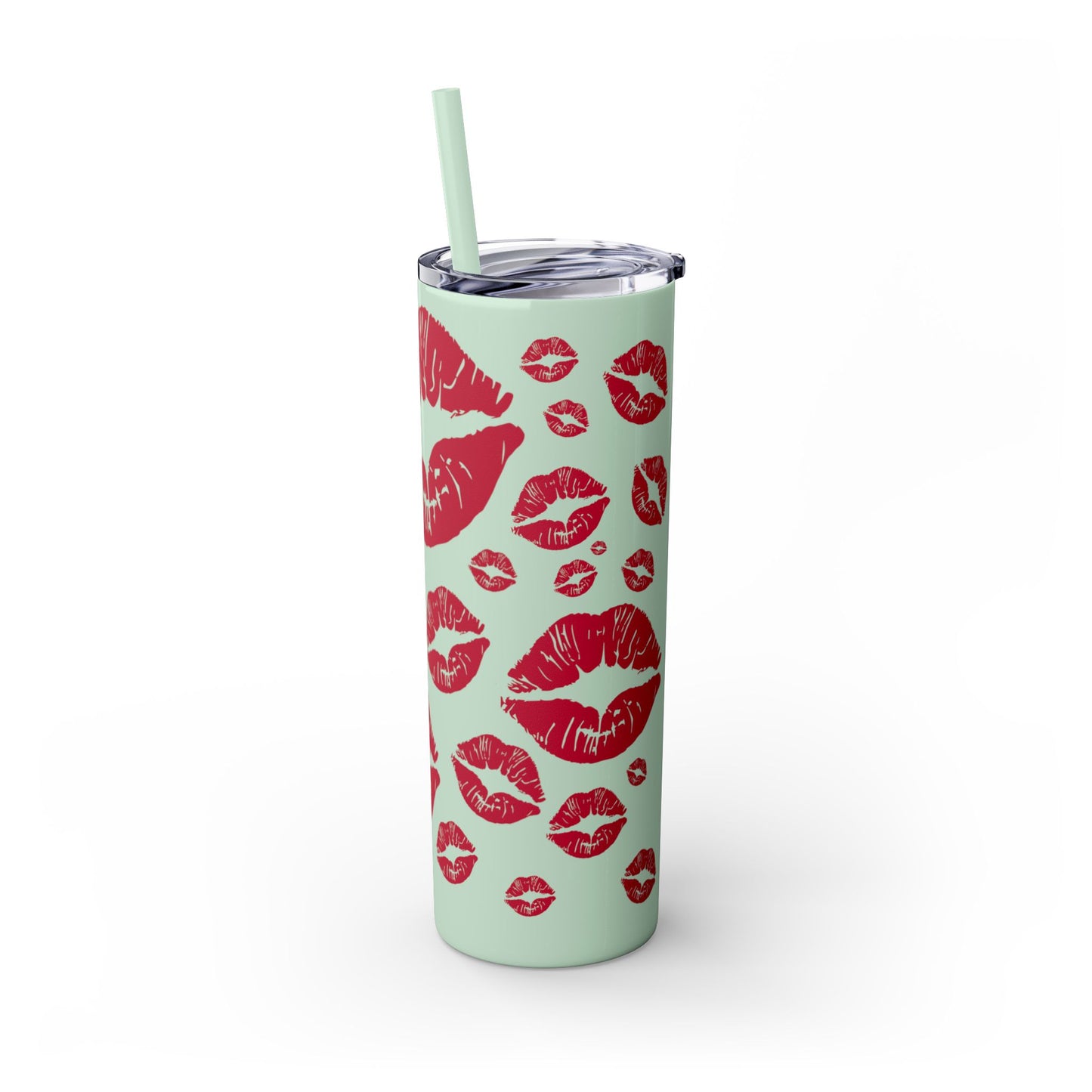 Red Lips Kiss Mark Skinny Tumbler, 20oz | Kiss Print Drinkware | Cute Gift for Her | Travel Mug | Valentine's Day, Wedding Favor