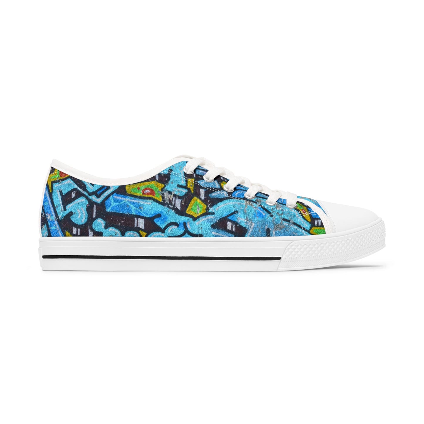 Blue Graffiti Women's Low Top Sneakers - Urban Street Art Canvas Shoes