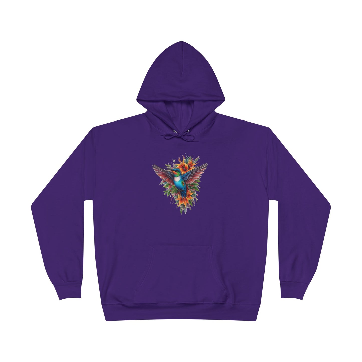 Vibrant Hummingbird Hoodie, Eco-Friendly Pullover, Perfect Gift for Nature Lovers, Spring Fashion, Unique Floral Design