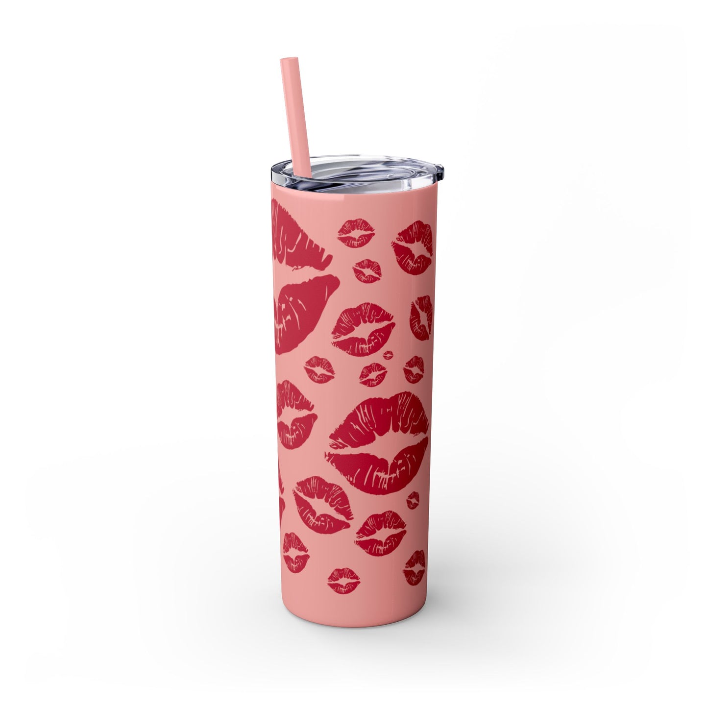 Red Lips Kiss Mark Skinny Tumbler, 20oz | Kiss Print Drinkware | Cute Gift for Her | Travel Mug | Valentine's Day, Wedding Favor