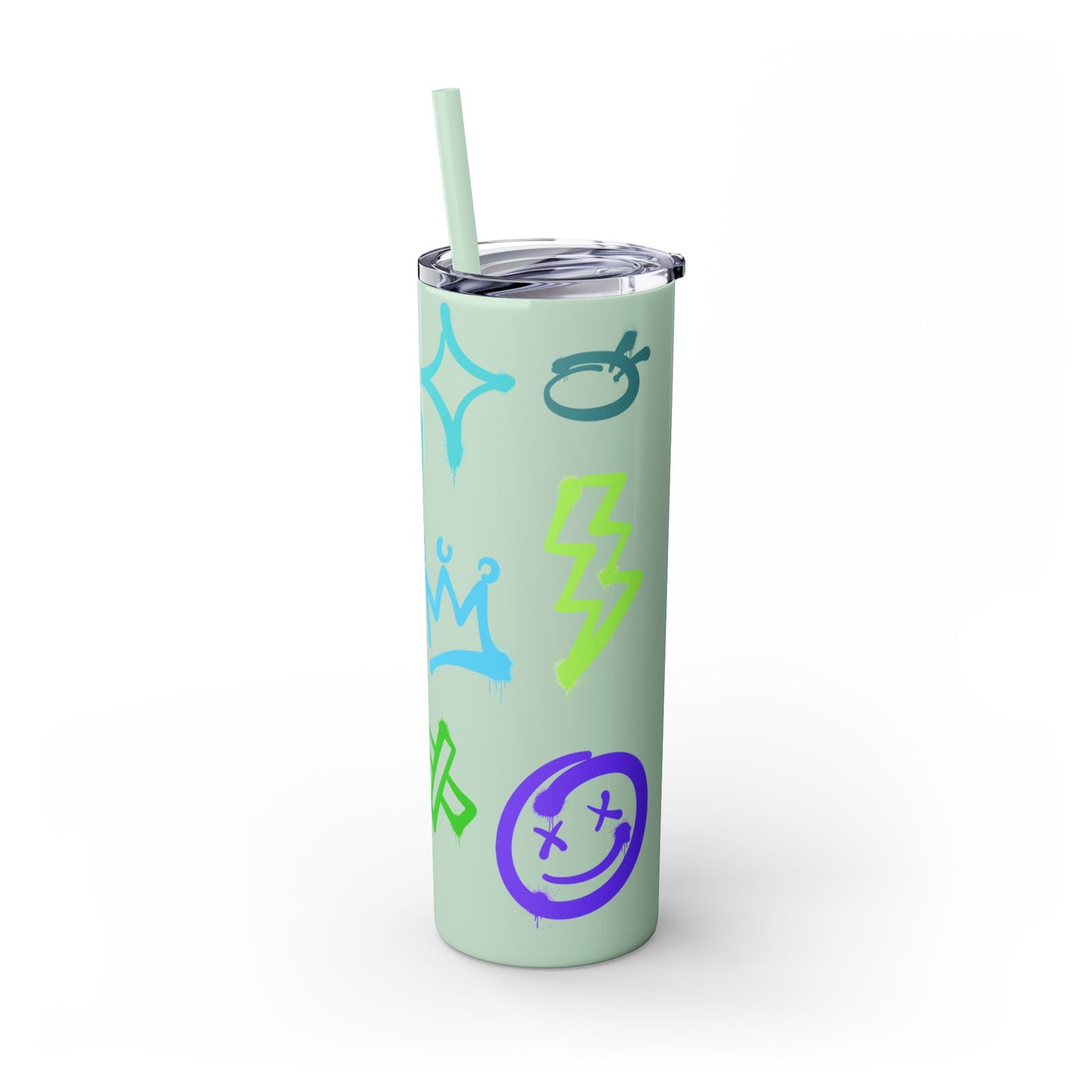 Trendy Skinny Tumbler with Straw, 20oz | Unique Graffiti Style Drinkware for Teens, Gifts, Parties, and Everyday Use