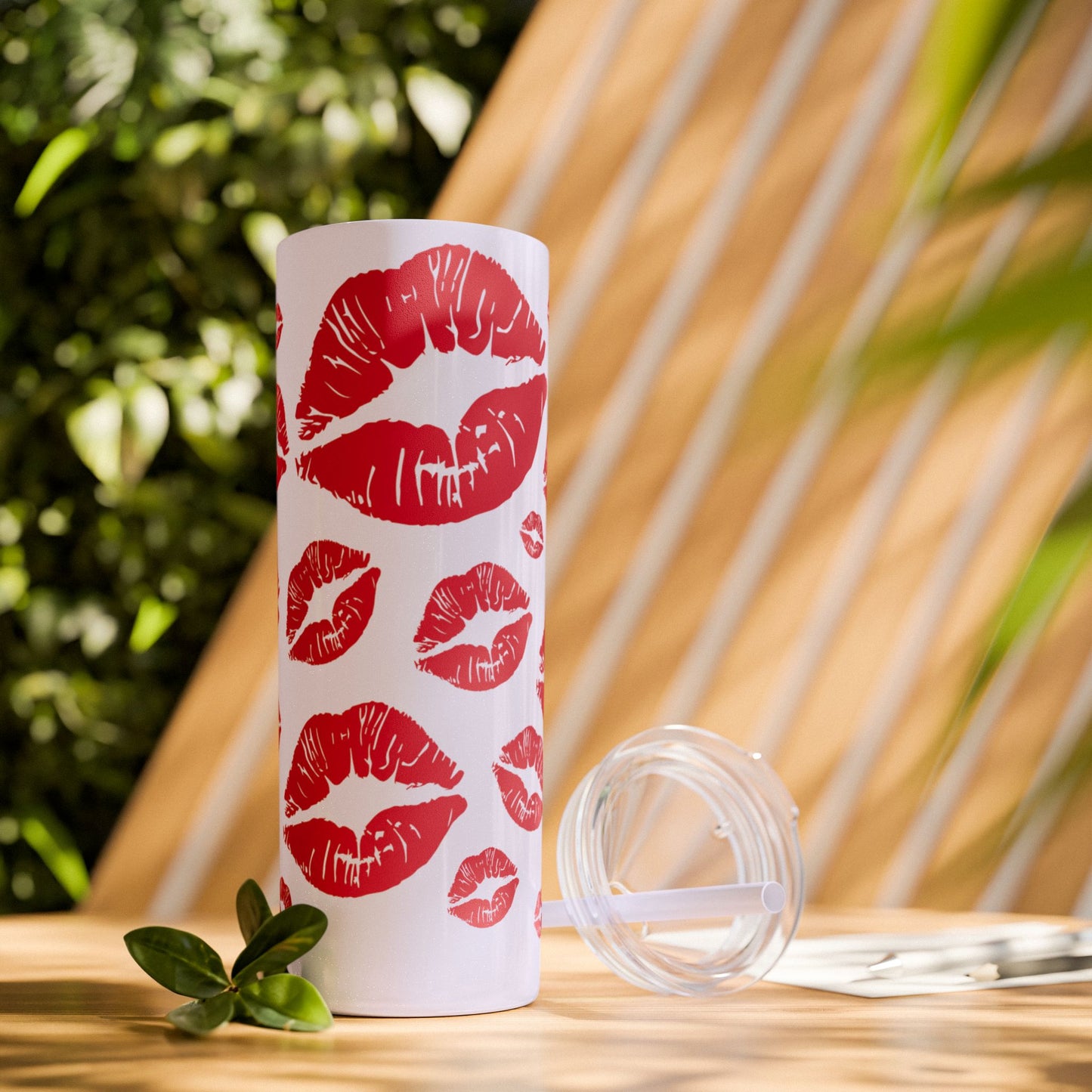 Red Lips Kiss Mark Skinny Tumbler, 20oz | Kiss Print Drinkware | Cute Gift for Her | Travel Mug | Valentine's Day, Wedding Favor