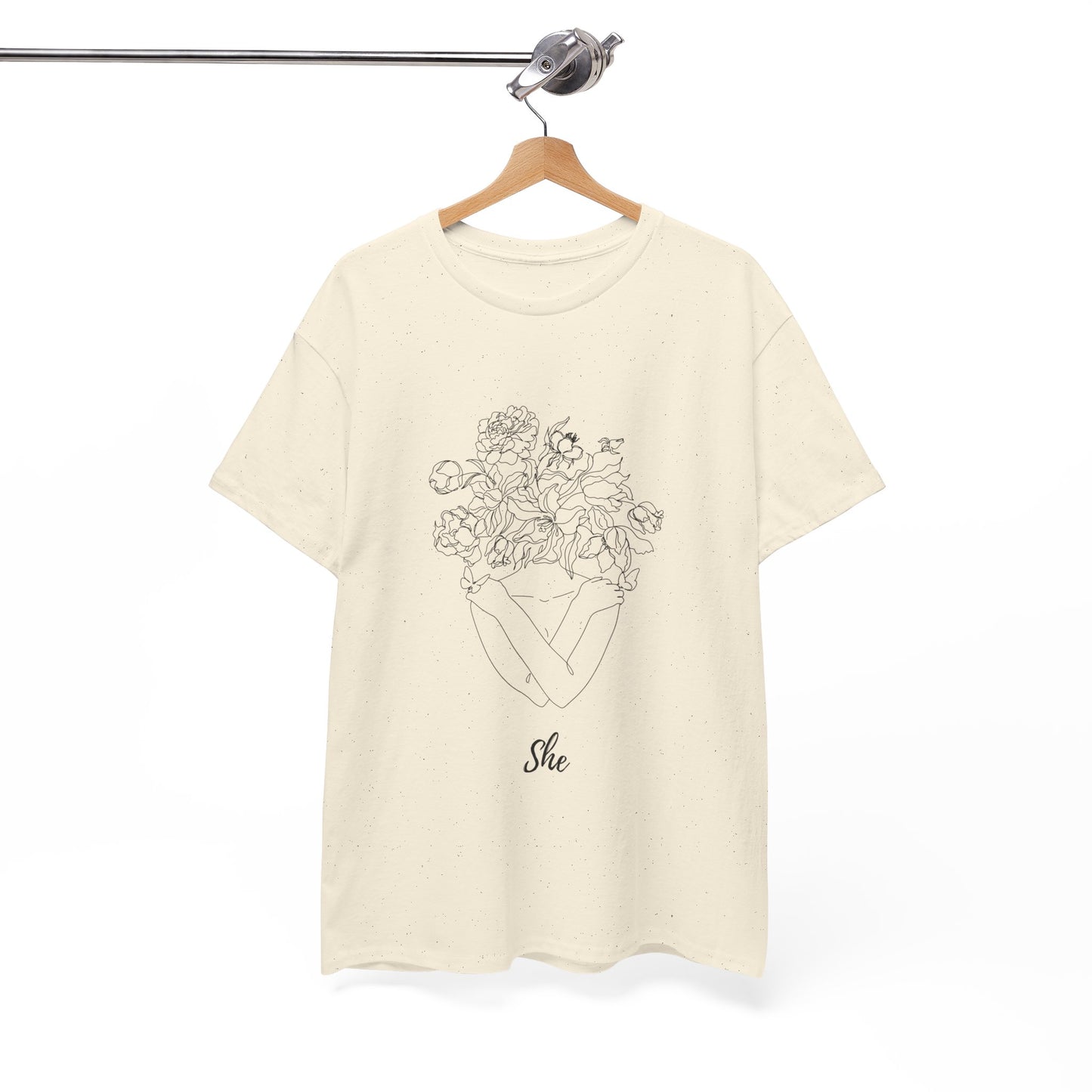 SHE Floral Love Unisex Heavy Cotton Tee, Casual T-Shirt, Gift for Her, Summer Fashion, Relaxed Fit Tee