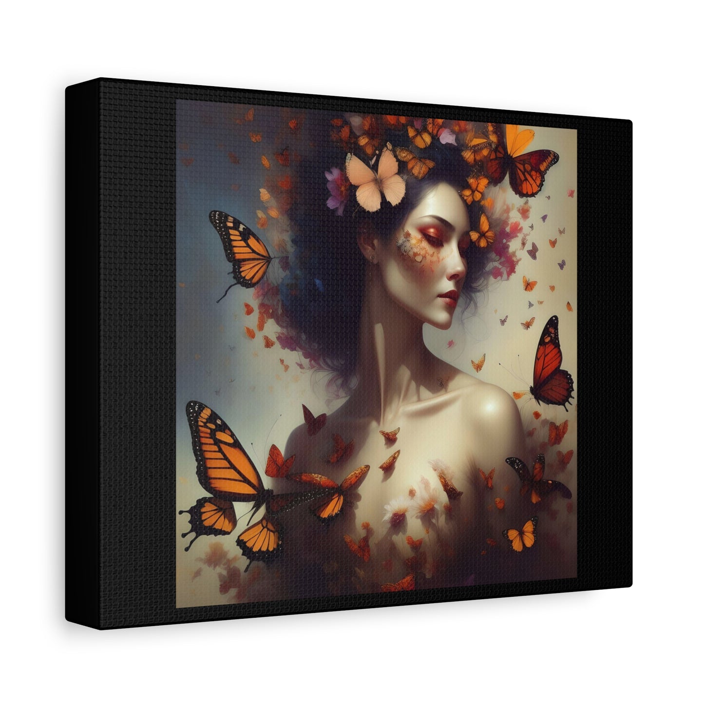Canvas Wall Art - Butterfly Woman Print, Floral Home Decor, Unique Gift for Nature Lovers, Birthday Decoration, Whimsical Art