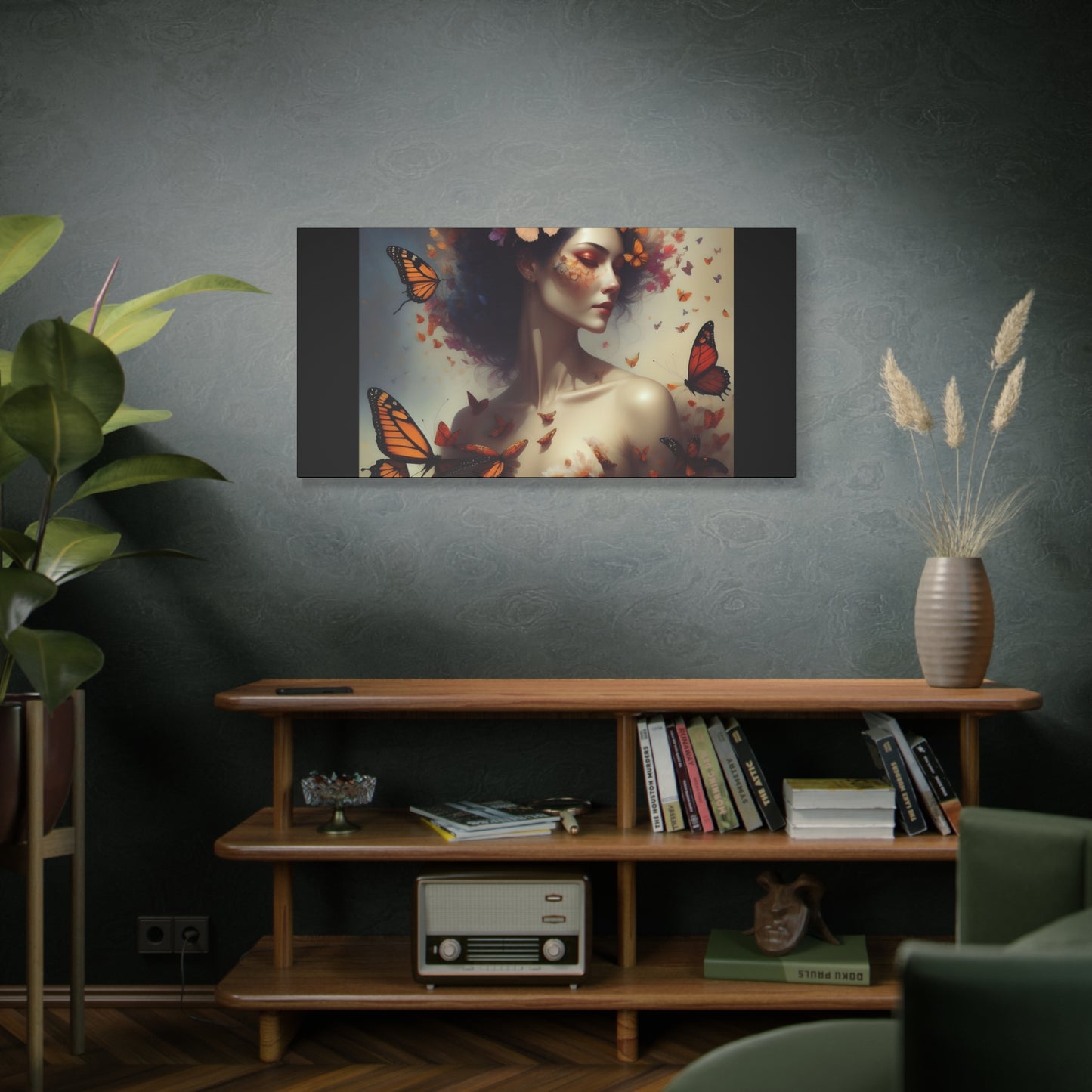 Canvas Wall Art - Butterfly Woman Print, Floral Home Decor, Unique Gift for Nature Lovers, Birthday Decoration, Whimsical Art