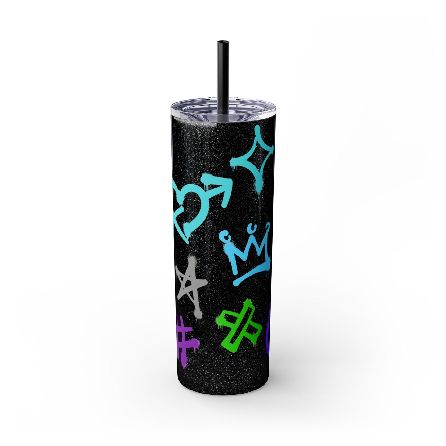 Trendy Skinny Tumbler with Straw, 20oz | Unique Graffiti Style Drinkware for Teens, Gifts, Parties, and Everyday Use