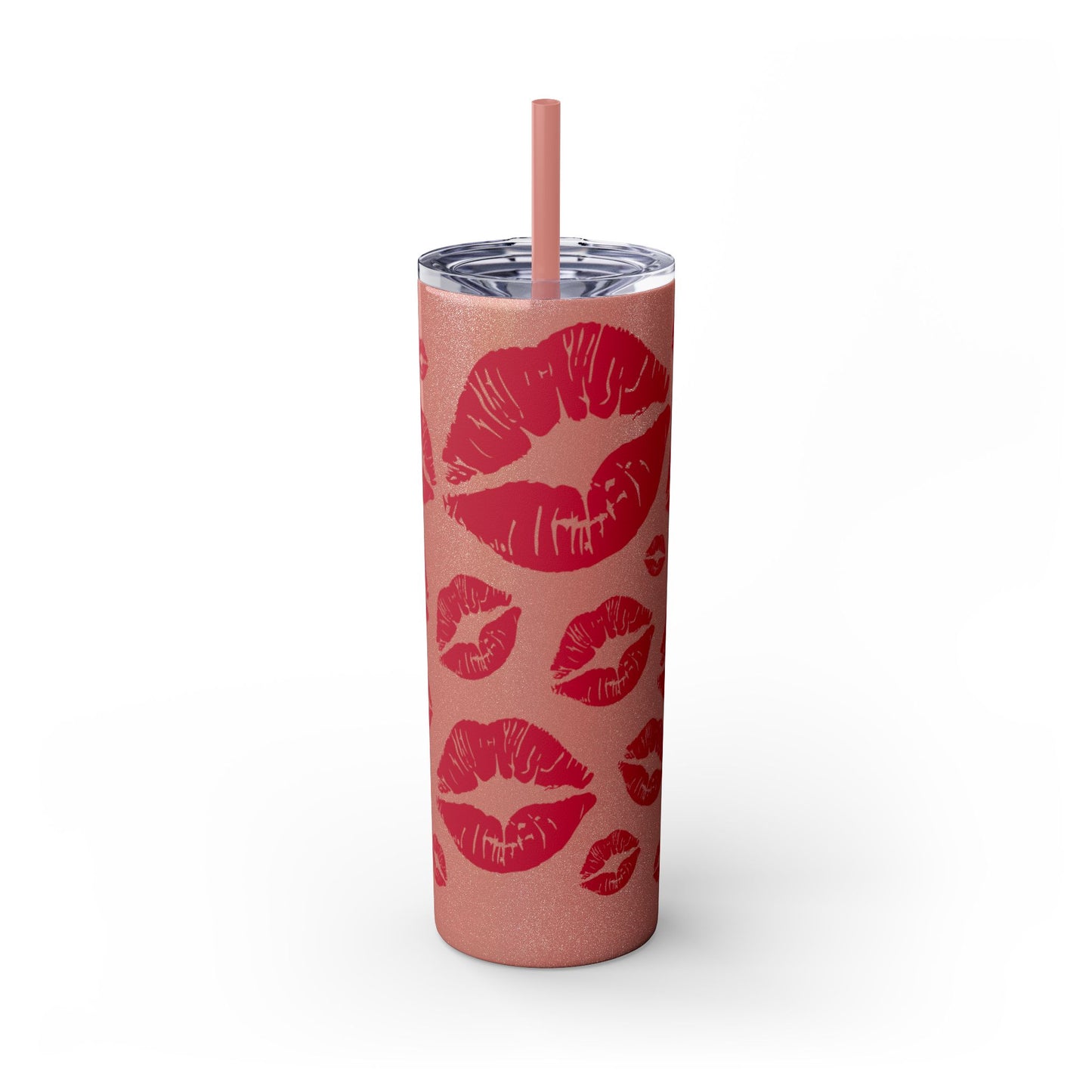 Red Lips Kiss Mark Skinny Tumbler, 20oz | Kiss Print Drinkware | Cute Gift for Her | Travel Mug | Valentine's Day, Wedding Favor