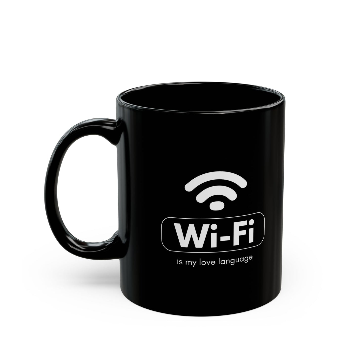 Wi-Fi Love Language Mug | Black Coffee Cup for Tech Lovers, Gift for Her, Him, Birthday, Programmer, Valentine's Day