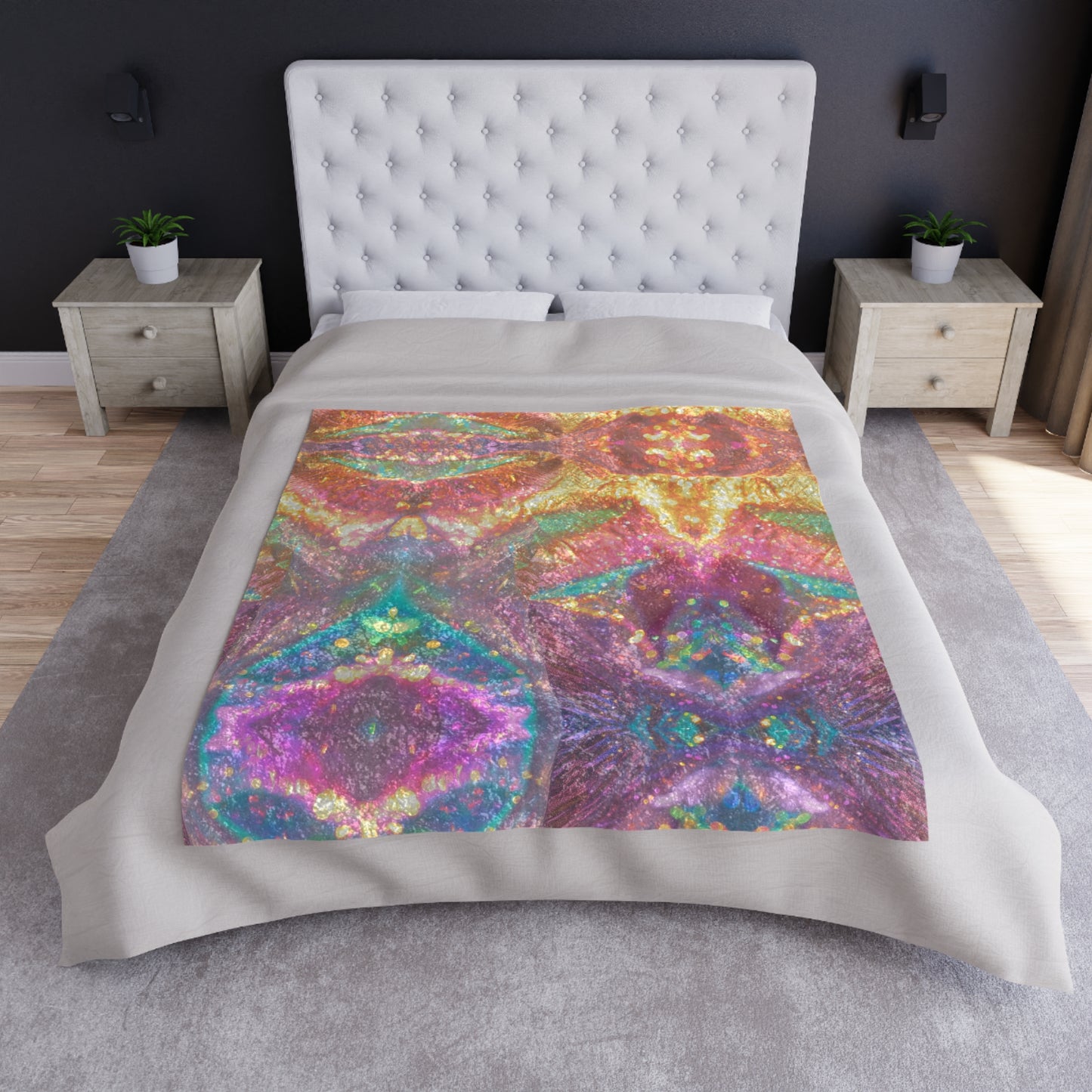 Multicolor Crushed Velvet Geometric Blanket — Luxurious Soft Throw