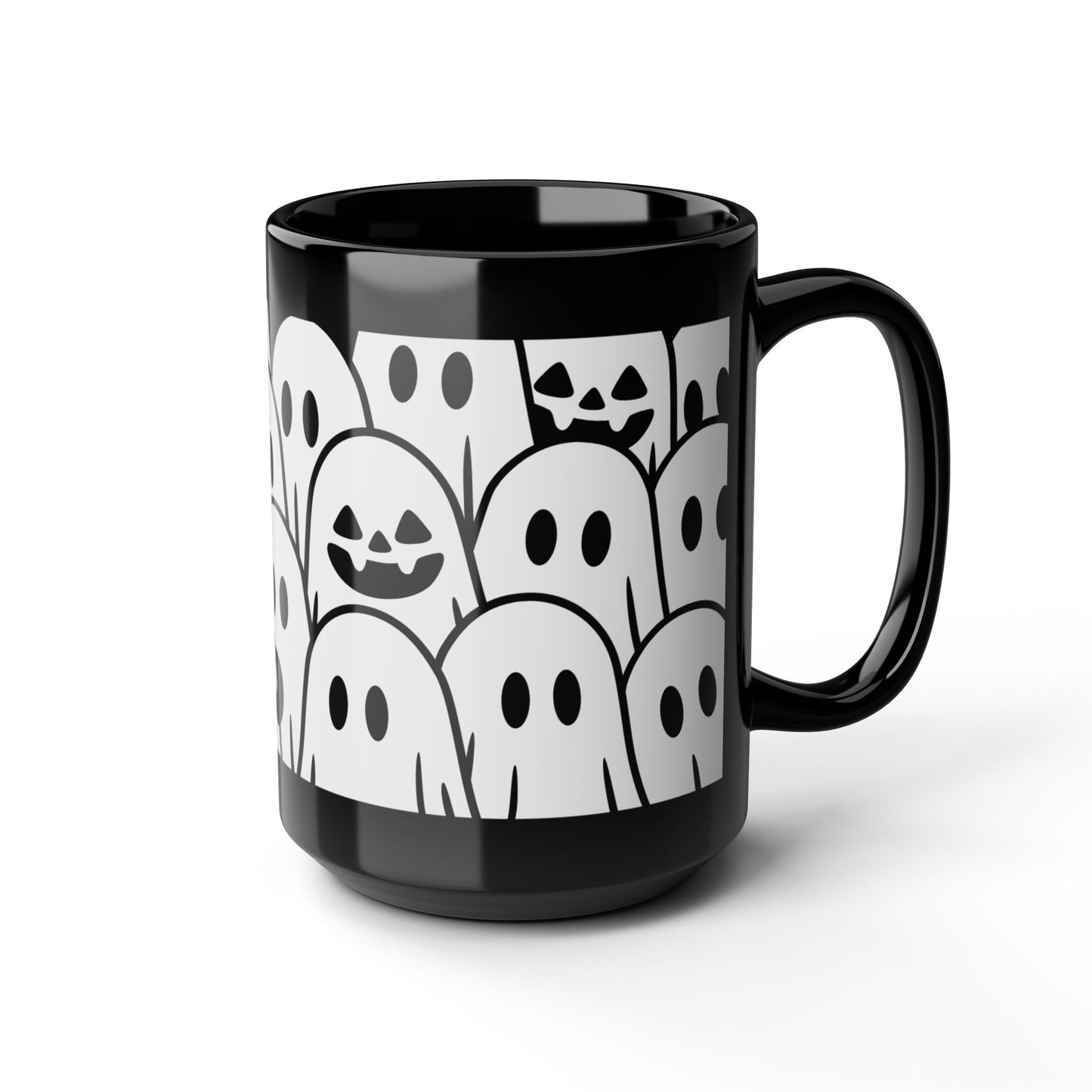 Halloween Ghosts Black Mug - Spooky Coffee Cup, Cute Mug for Halloween, Ghost Lovers, Unique Gift, 11oz & 15oz options