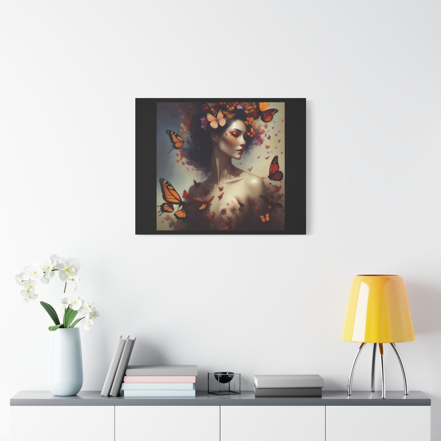 Canvas Wall Art - Butterfly Woman Print, Floral Home Decor, Unique Gift for Nature Lovers, Birthday Decoration, Whimsical Art