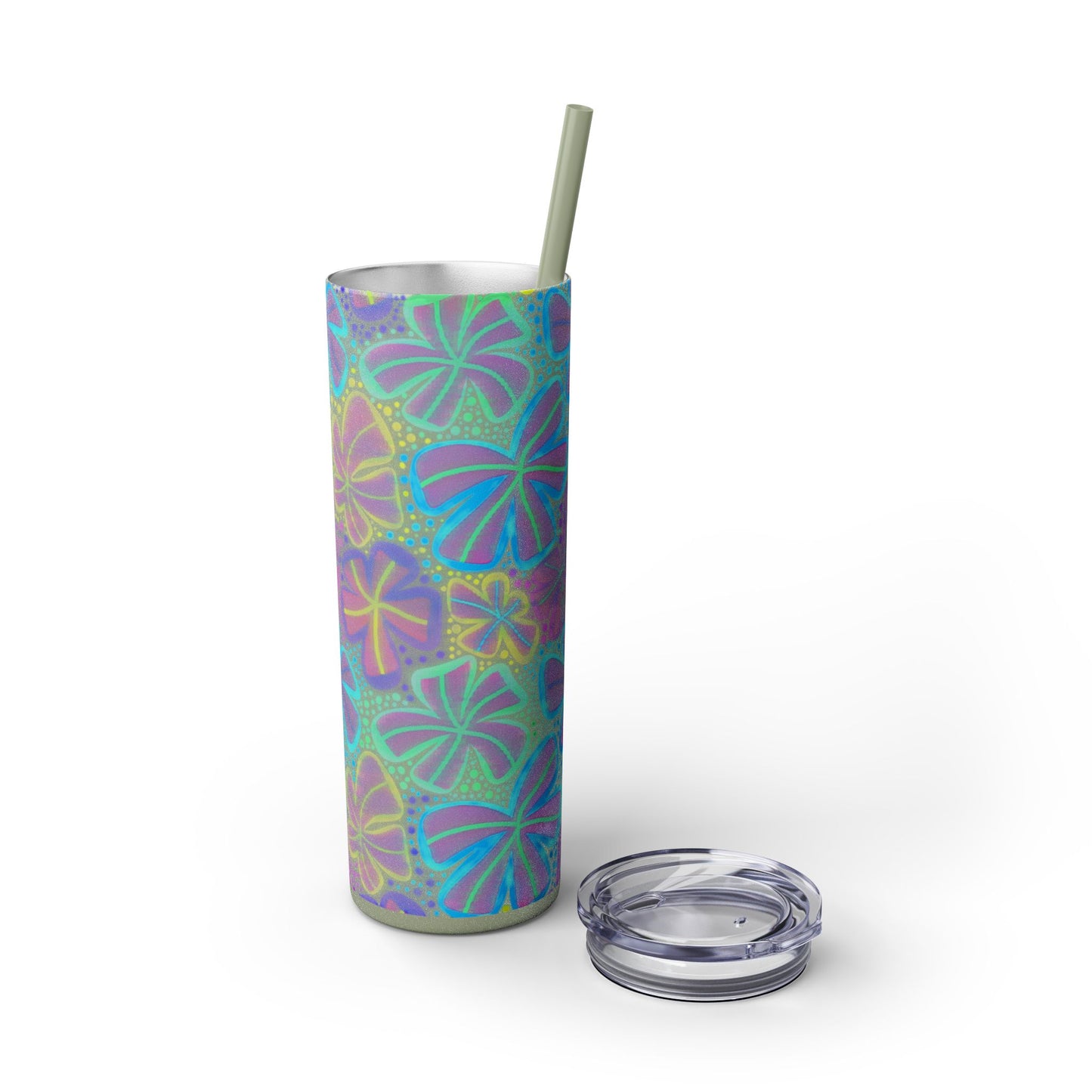 Pastel Butterfly Tumbler, 20oz Drinkware, Spring Decor, Cute Gift for Her, Eco-Friendly Cup, Floral Water Bottle