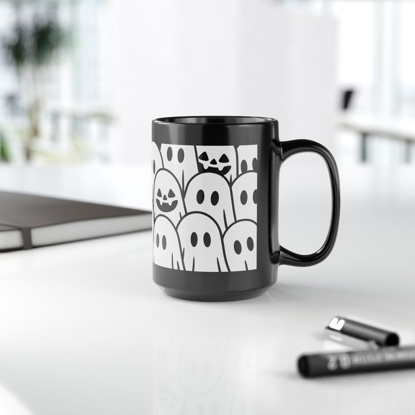 Halloween Ghosts Black Mug - Spooky Coffee Cup, Cute Mug for Halloween, Ghost Lovers, Unique Gift, 11oz & 15oz options