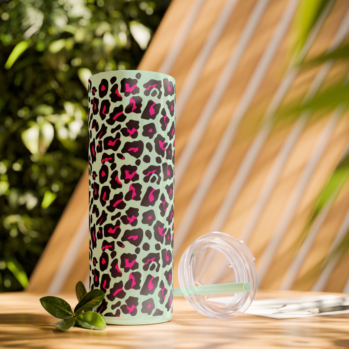 Trendy Leopard Print Skinny Tumbler, 20oz | Stylish Drinkware for Home, Office, Gifts, Reusable Straw, Animal Print