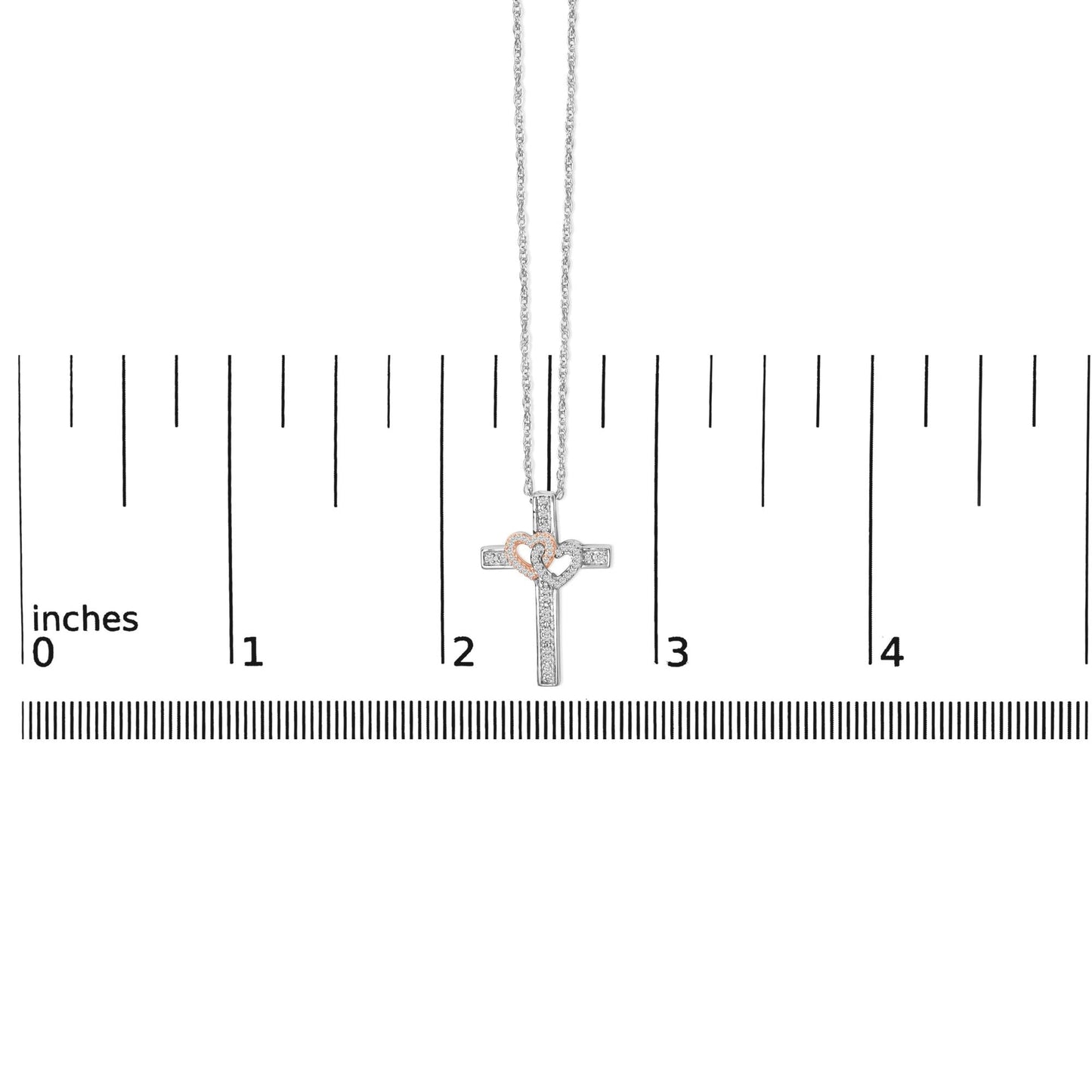 14K Rose Gold Plated Sterling Silver 1/10 Cttw Diamond Cross & Heart Pendant Necklace-4