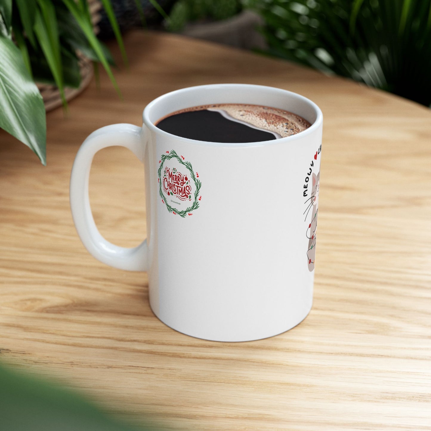 Meowy Christmas Merry Christmas Cat Mug, Cute Kitty Coffee Cup, Holiday Drinkware, Cat Lover Gift, Festive Ceramic Mug