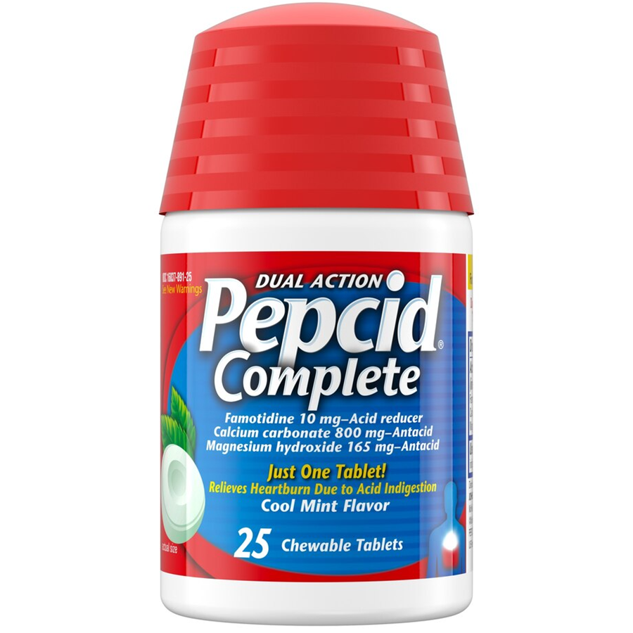 Pepcid Complete Dual Action Cool Mint Flavor Acid Reducer 25 Chewable Tablets