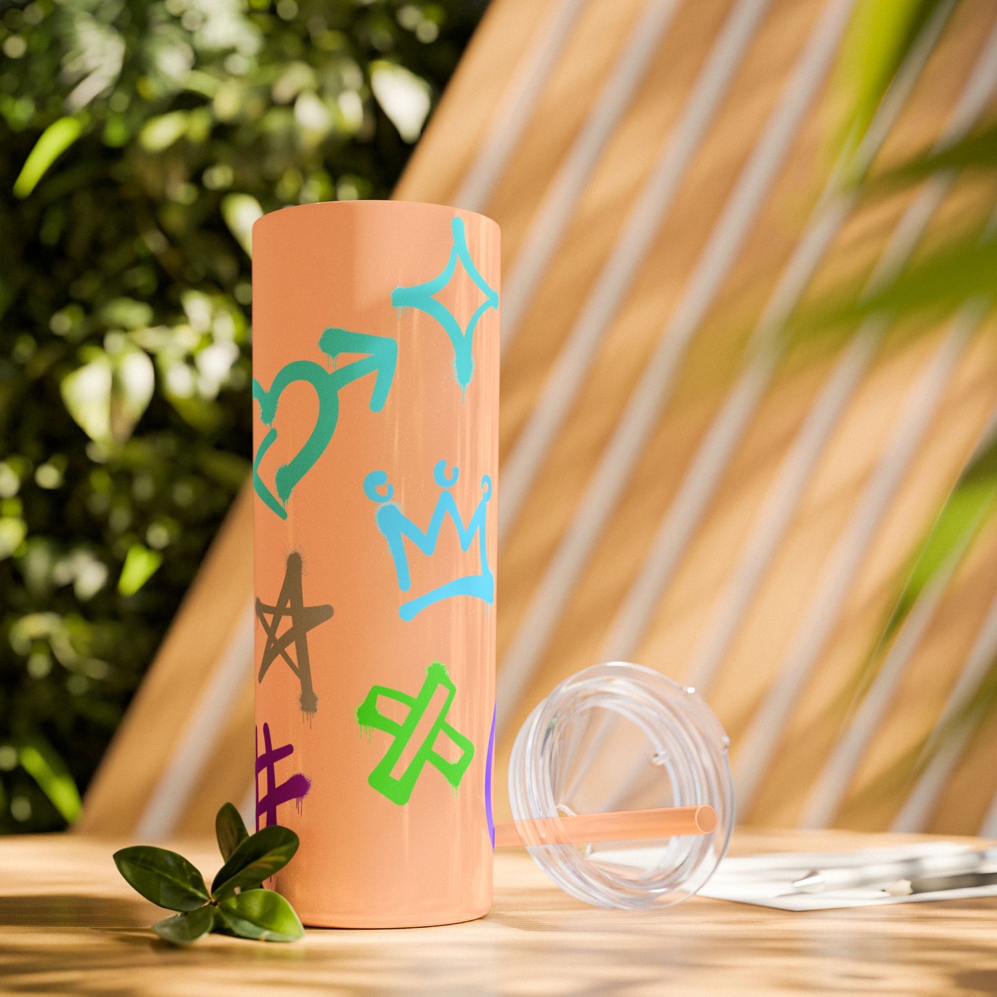 Trendy Skinny Tumbler with Straw, 20oz | Unique Graffiti Style Drinkware for Teens, Gifts, Parties, and Everyday Use