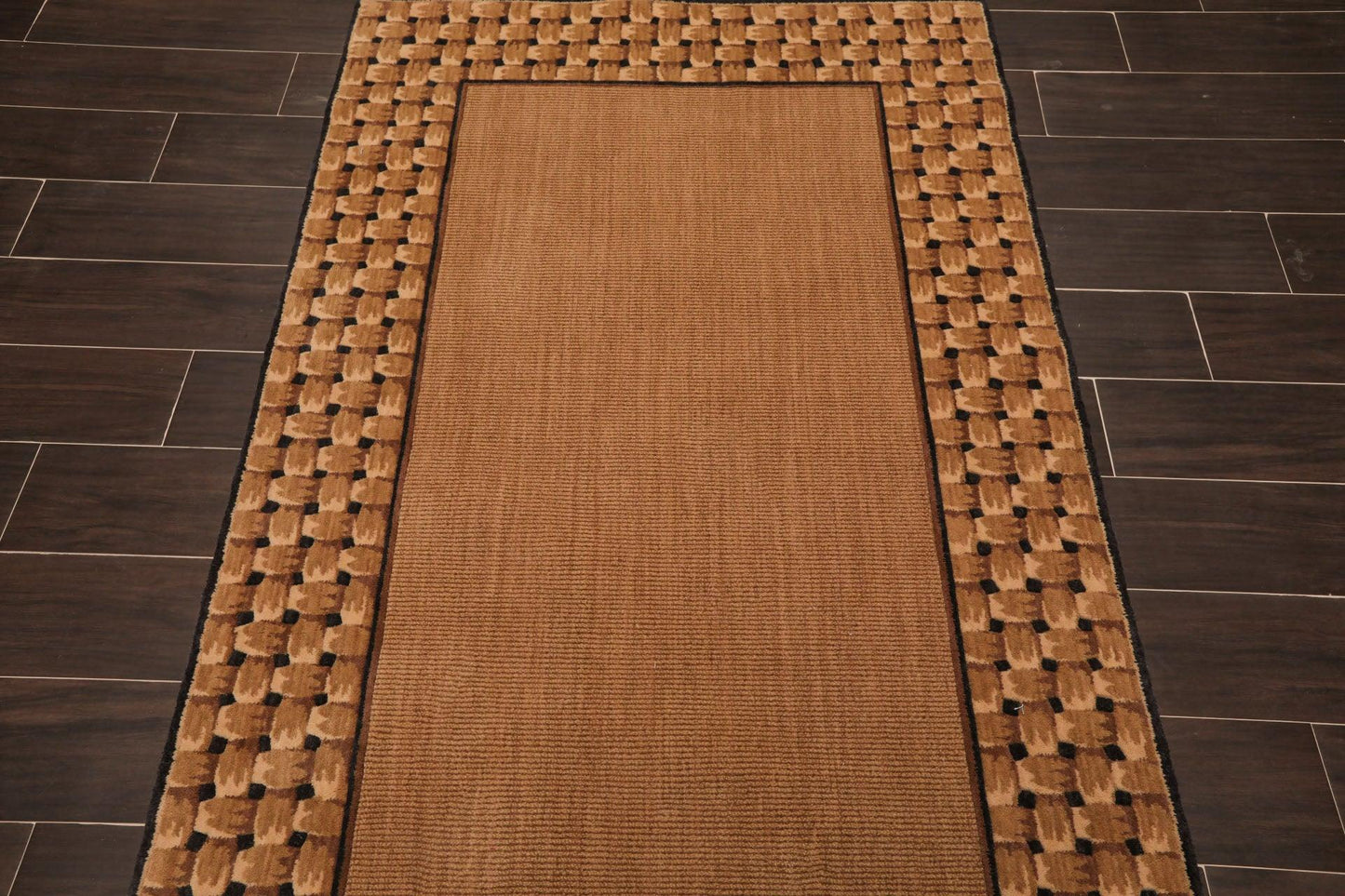 3'6" x 5'6" Basketweave 100% wool Contemporary Oriental Area rug Tan-4