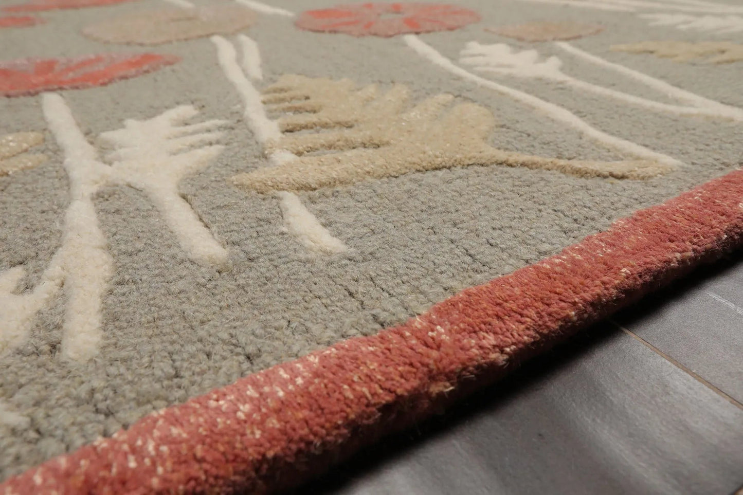 LoomBloom Multi Size Gray Beige Hand Tufted Contemporary Floral Wool and Faux Silk Oriental Area Rug-4