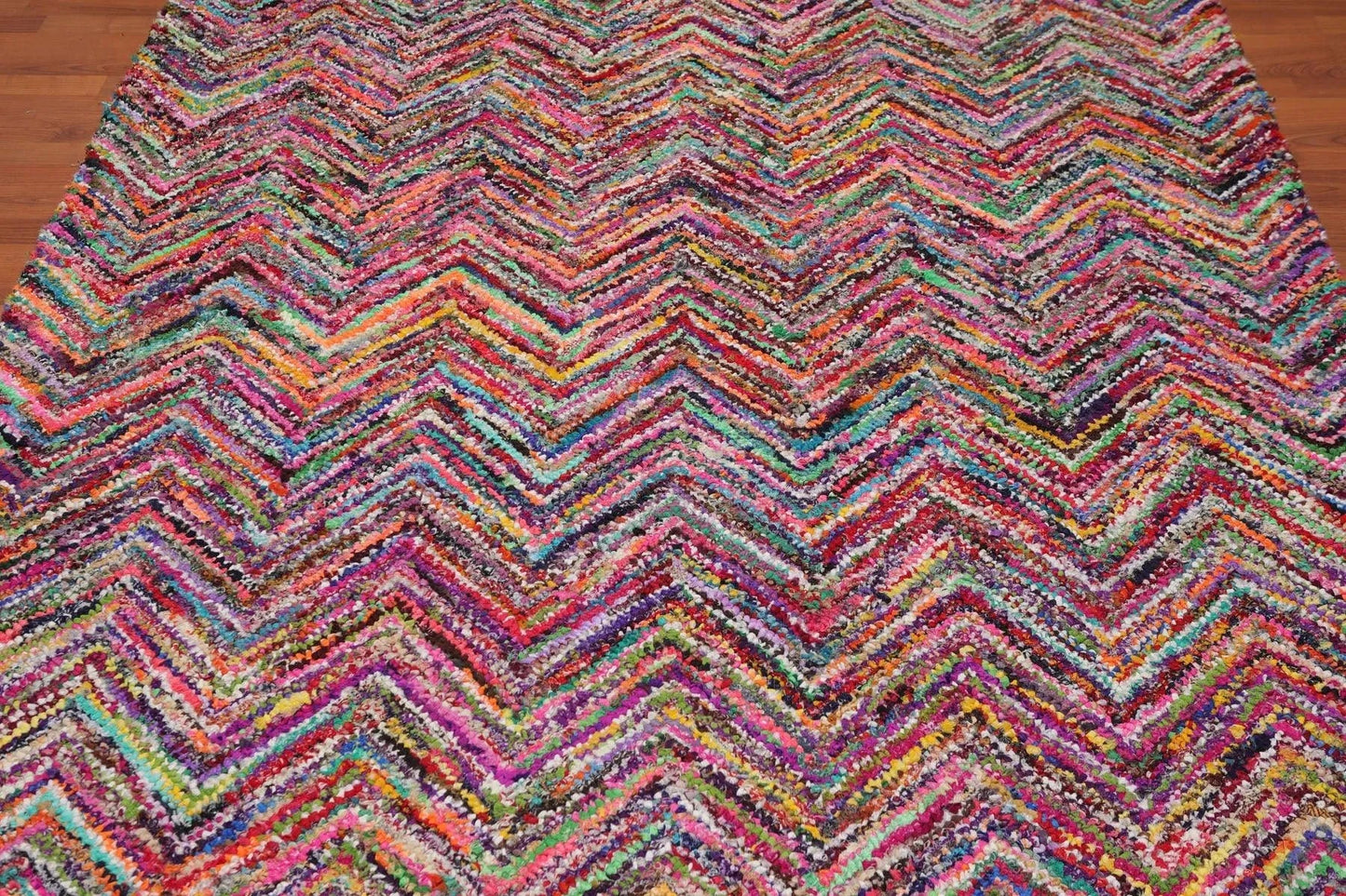 5x8 Pink Hand Tufted Handmade Zig-Zag Medley Cotton Boho Modern Oriental Area Rug-4
