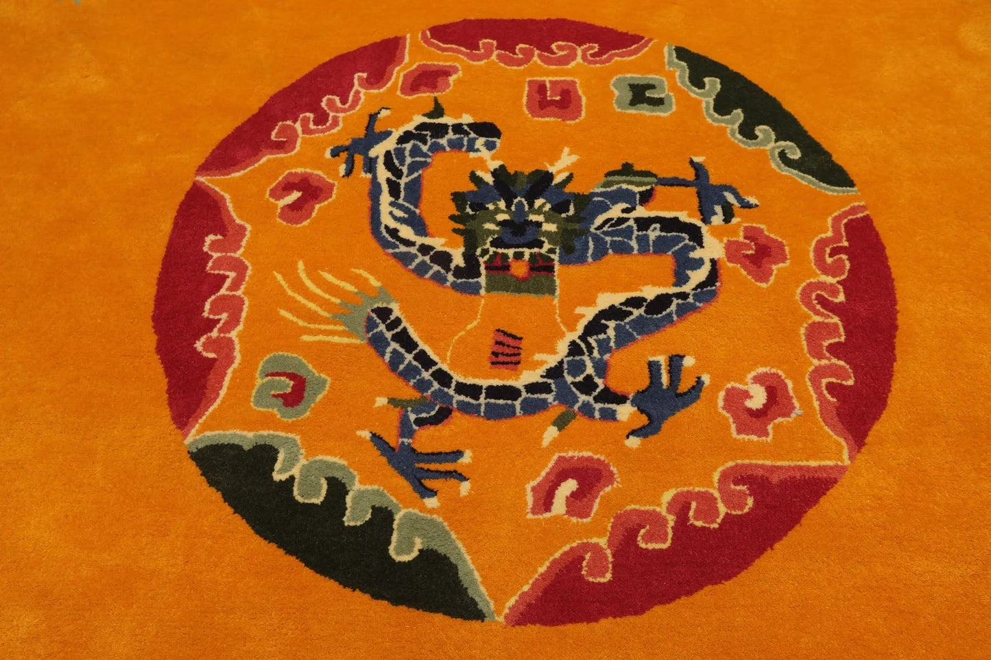 LoomBloom Multi Sizes Gold Hand Tufted Medallion & Dragon Chinese Art Deco New Zealand Wool Oriental Area Rug-4