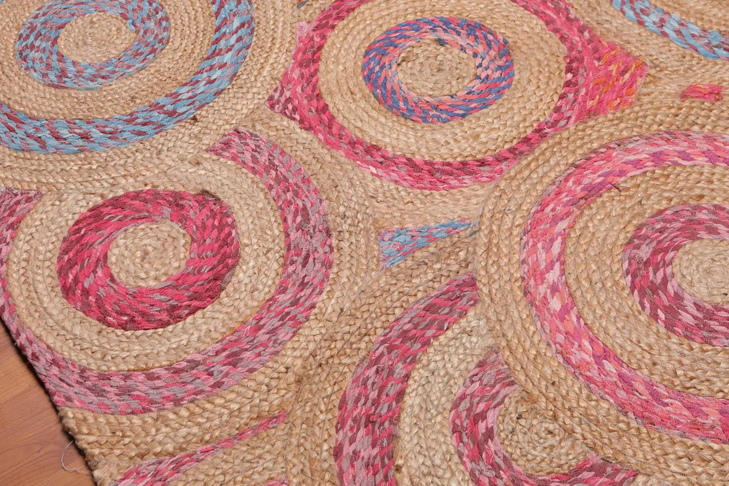 5' x 8' Hand Braided Circle Medley Sisal & Cotton Oriental Area Rug Multi-4