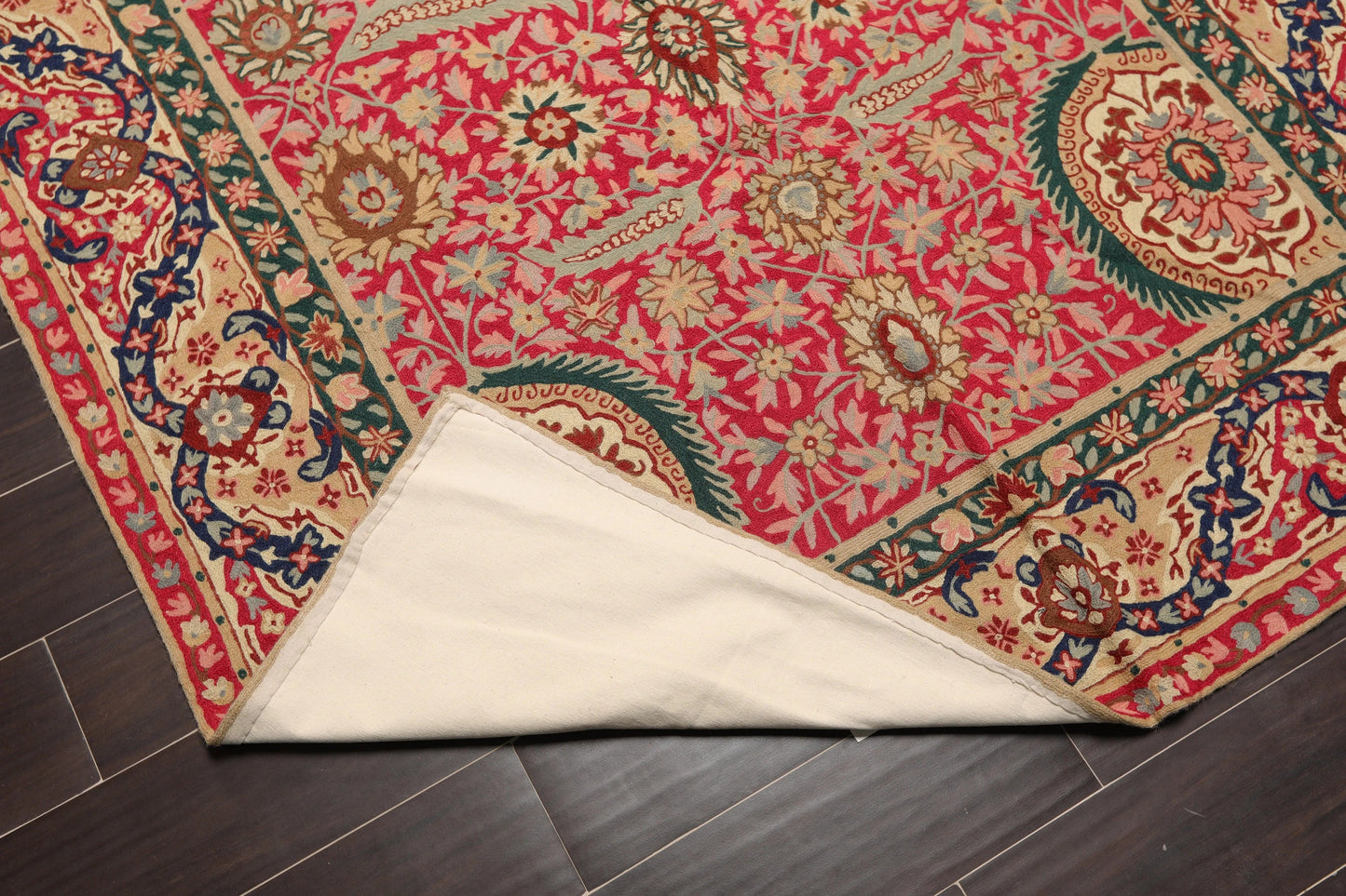 5' x 11' Hand Woven Traditional Wool French Chainstitch Area Rug Magenta-4