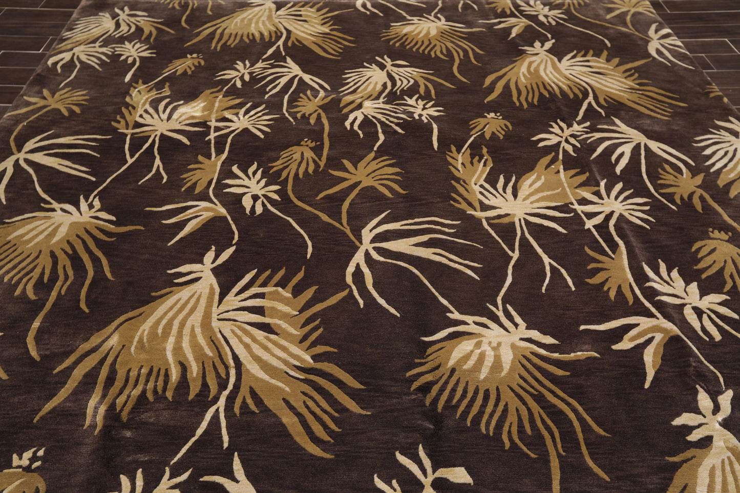 9' x 12'Tibetan Hand Knotted Botanical Designer Wool Modern Area Rug Coffee-4