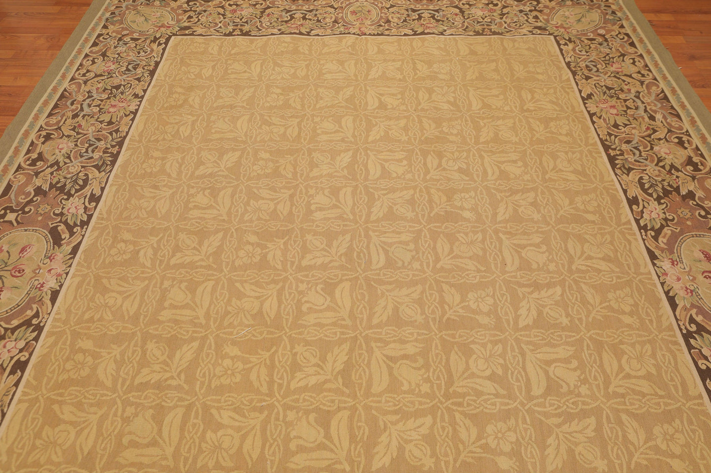8’1"x11’6" Hand Woven 100% wool French Aubusson Needlepoint Area Rug Gold-4