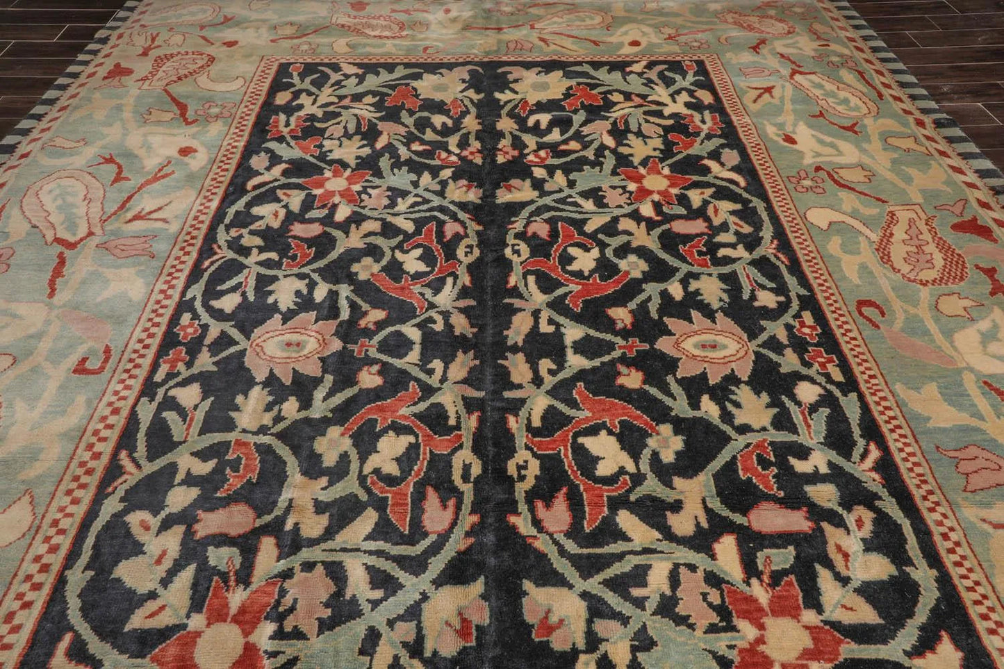 10x14 Black, Pale Aqua Hand Knotted Turkish Oushak 100% Wool Traditional Oriental Area Rug-4