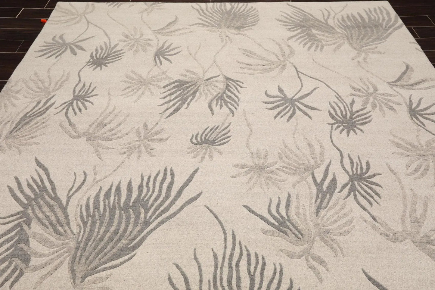 8' x 10' Hand Knotted Tibetan Wool Floral Transitional Area Rug Oatmeal Gray-4