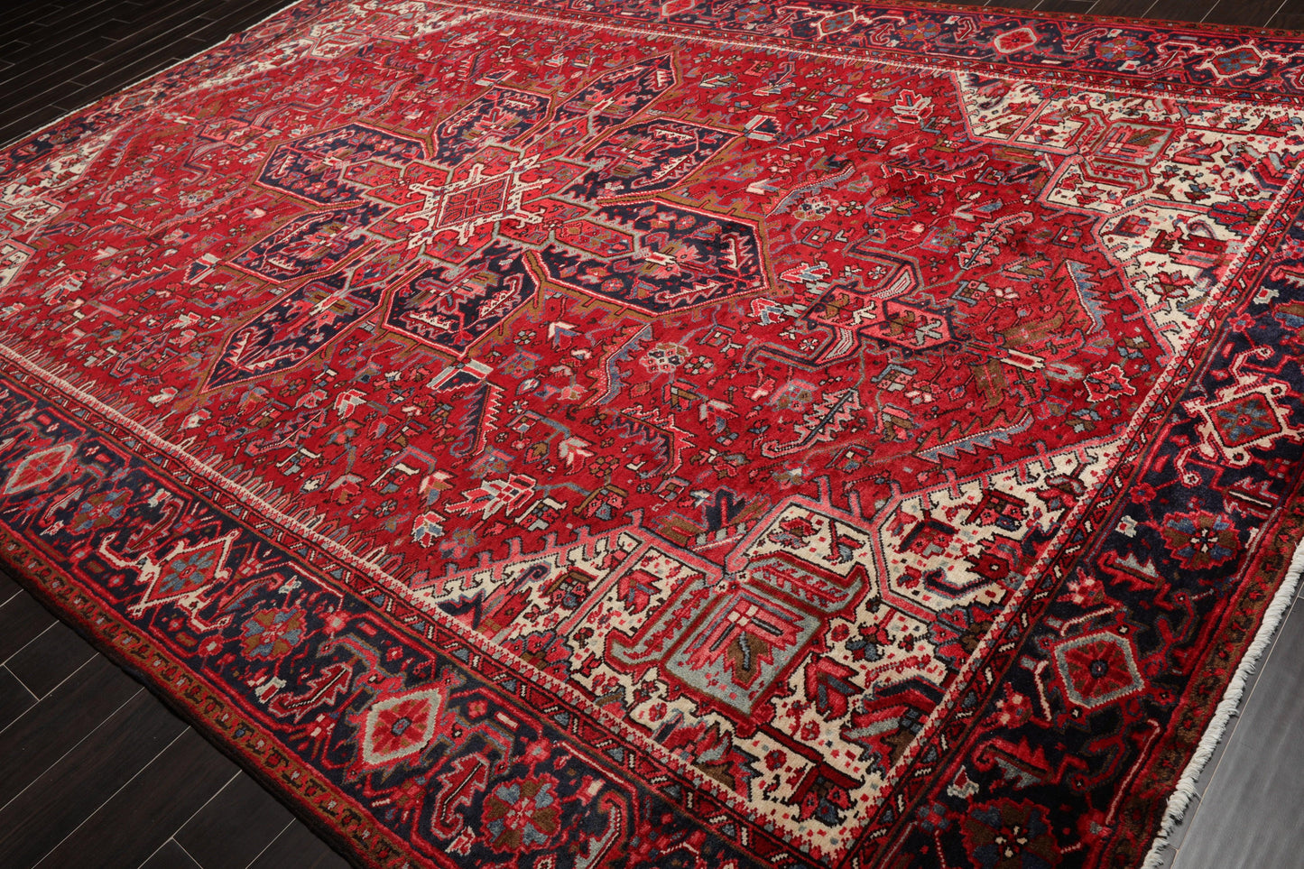 9'1" x 13'2" Masterpiece Hand Knotted Wool Authentic Herizz Oriental Area Rug Red with Orange Undertones-4