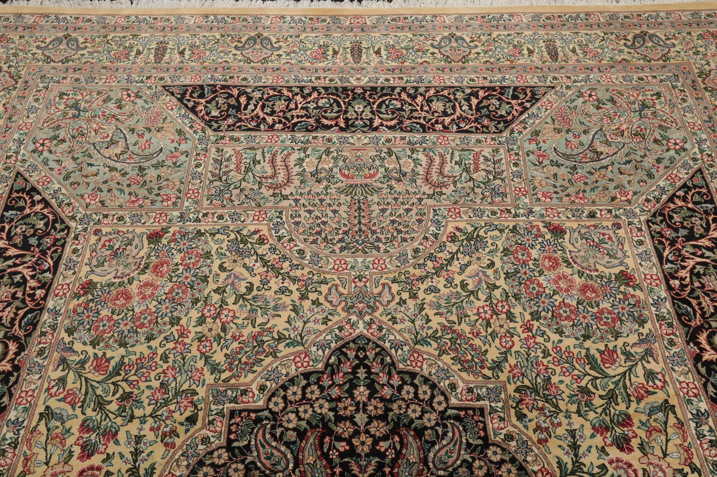 8'1"x 10'3" Hand Knotted Wool PakPersian 300 KPSI Area Rug Ivory Black Aqua-4