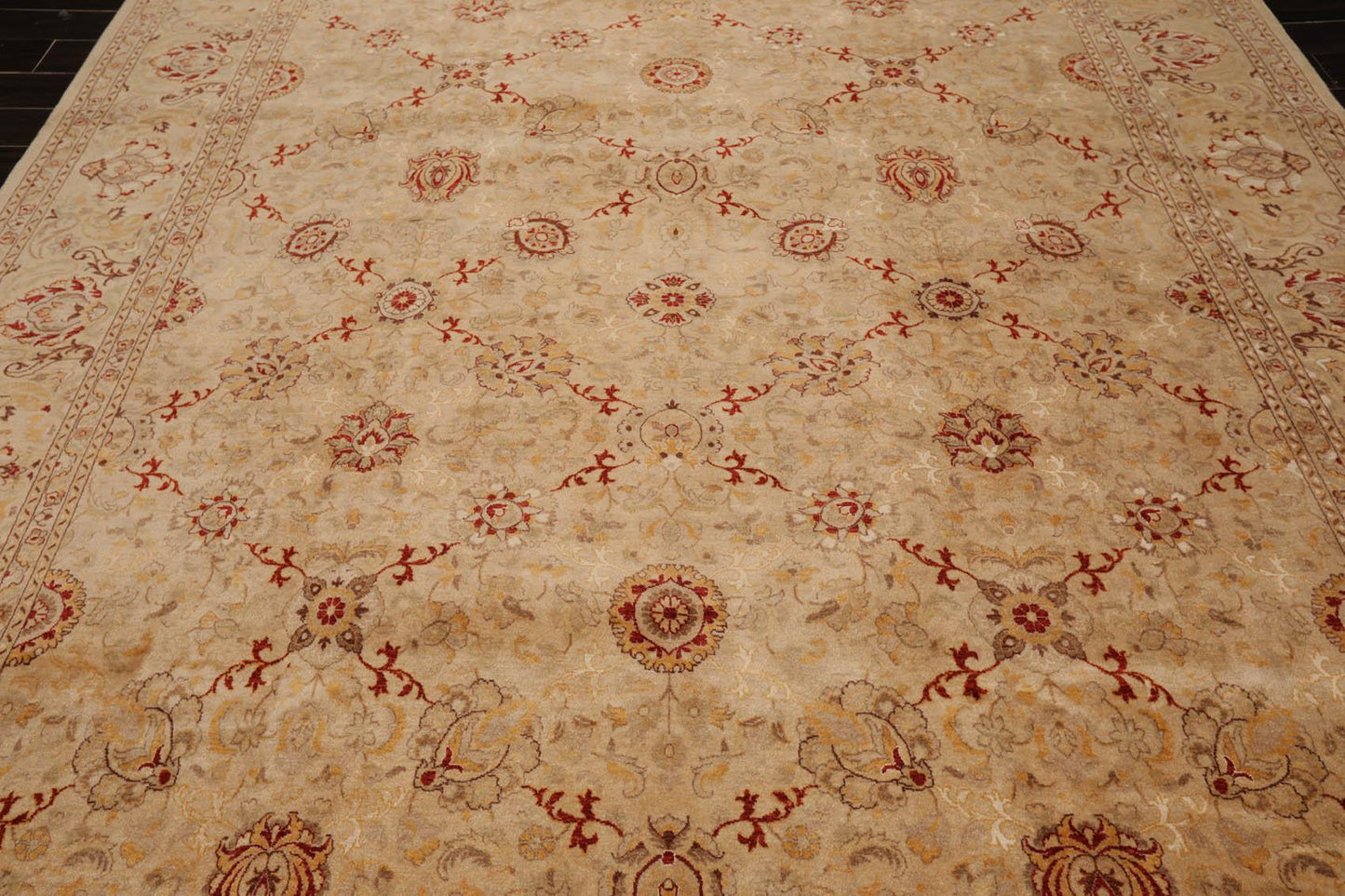 9'2"x12'6" Hand Knotted Wool & Silk16/18 Pak Persian 300 KPSI Oriental Area Rug Beige-4