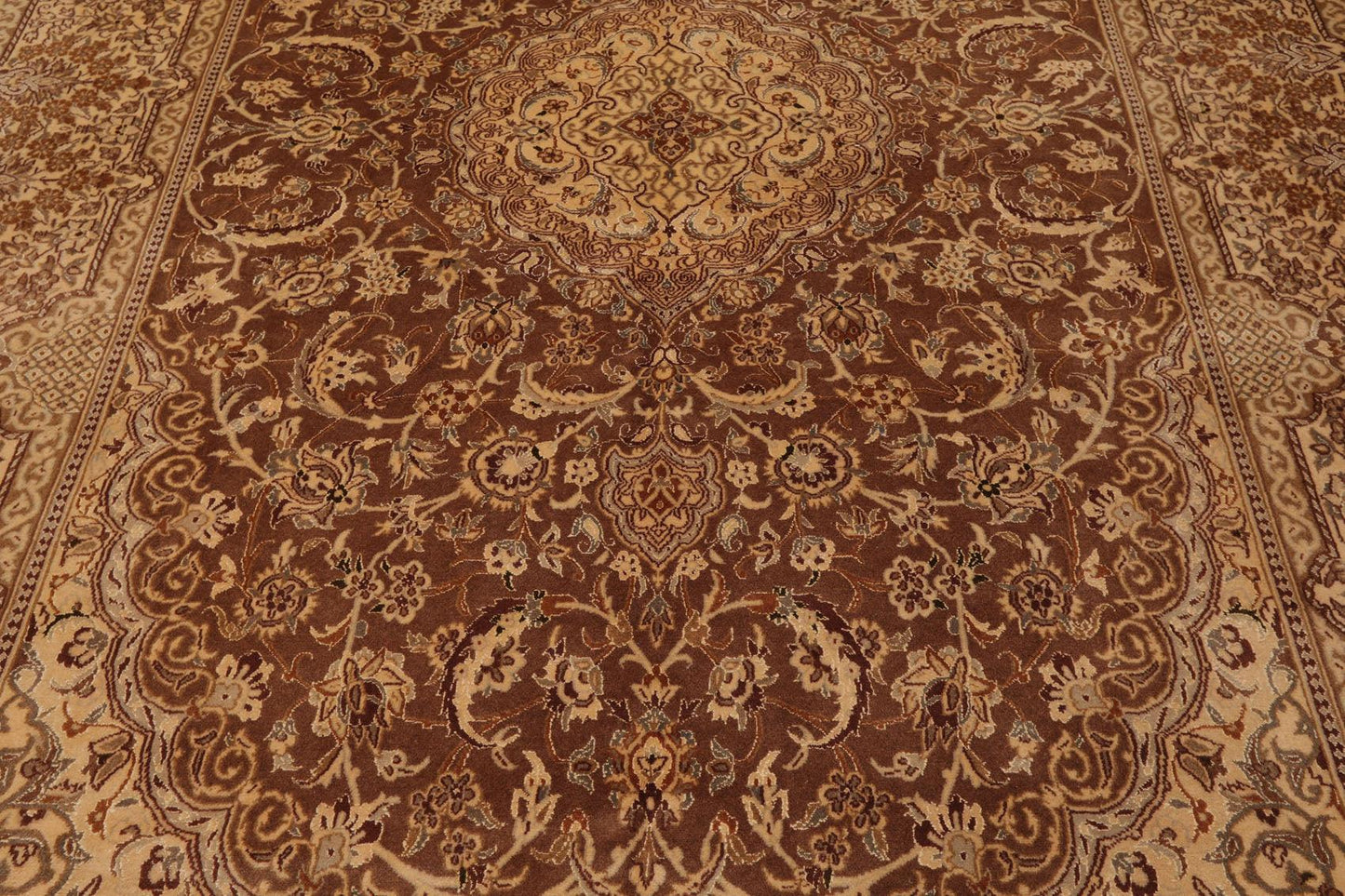 7'11" x 11'11" Hand Knotted Wool & Silk Tabrizz 250 KPSI Area Rug Brown-4