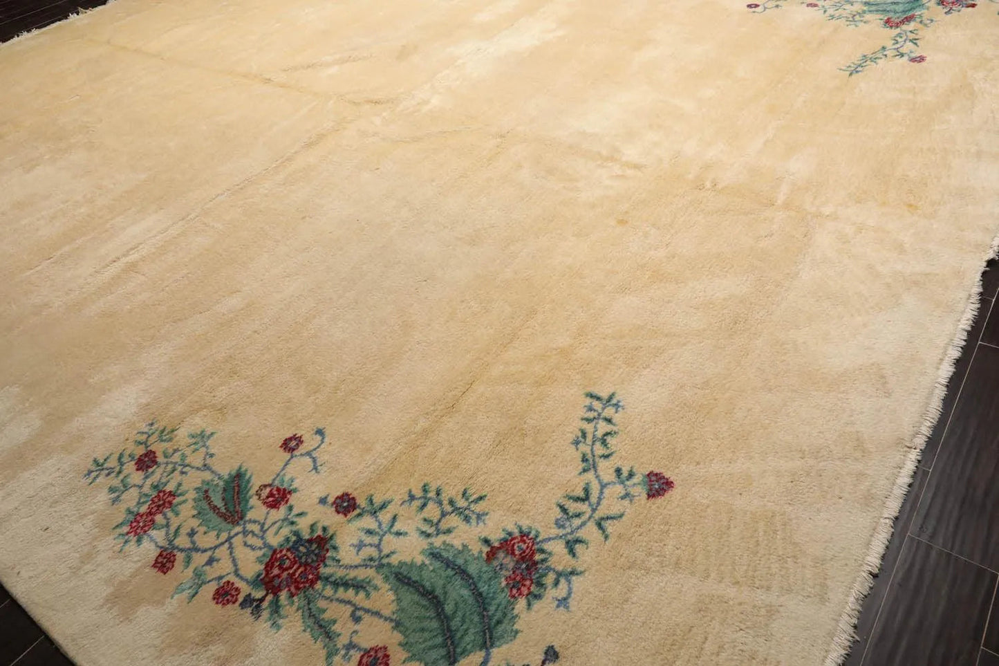 13'4''x16'2'' Hand Knotted 100% Wool Art Deco Traditional Oriental Area Rug Ivory, Turquoise Color-4