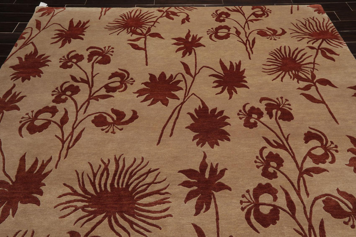 7'10" x 9'9" Hand Knotted Tibetan Wool Botanical Oriental Area Rug Tan-4