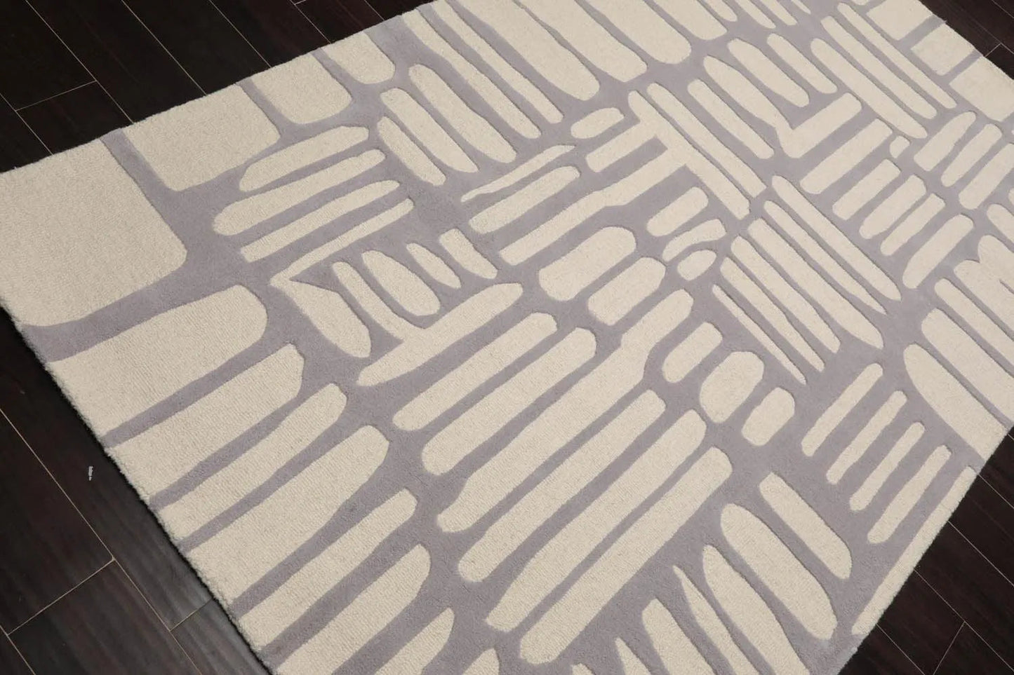 5' x8' Hand Tufted Hand Made 100% Wool Designer Modern & Contemporary Oriental Area Rug Gray,Cream Color-4