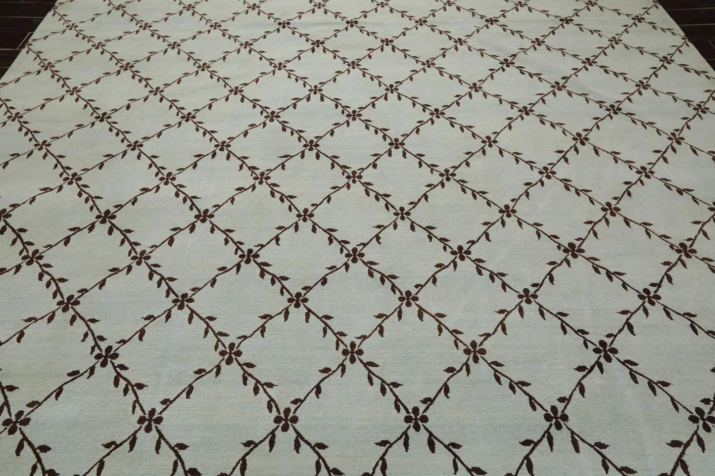 9' x 11'10'' Hand Knotted Tibetan 100% Wool Trellis Oriental Area Rug Sea Foam-4