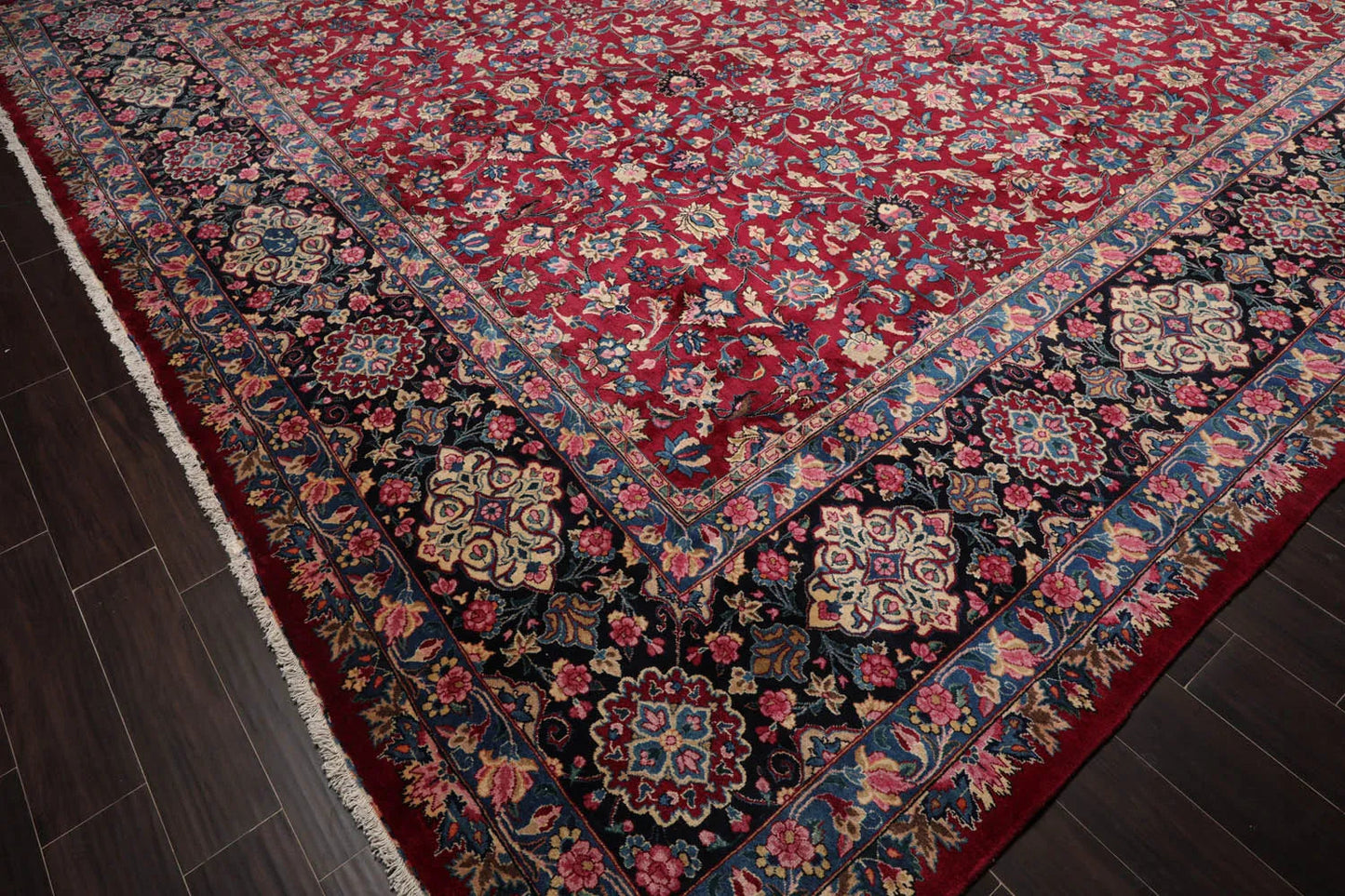 13'x18'8'' Palace Burgundy, Navy Hand Knotted Persian 100% Wool Traditional Mashad 200 KPSI Oriental Area Rug-4