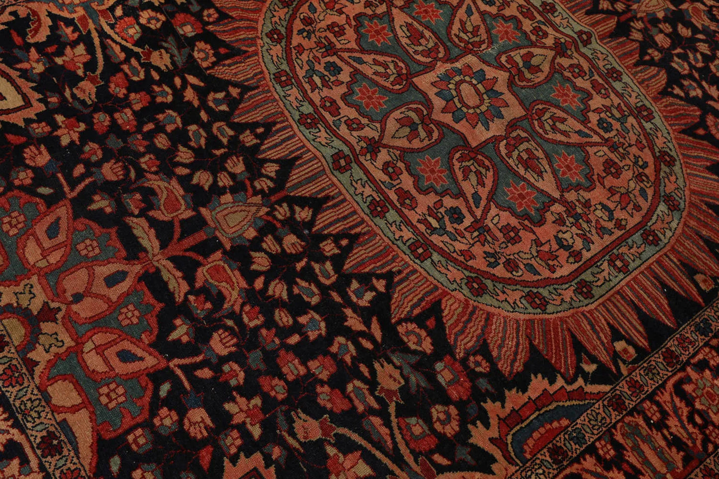 4' 11''x6' 9'' Hand Knotted 100% Wool Antique Traditional Oriental Area Rug Midnight Blue, Rose Color-4