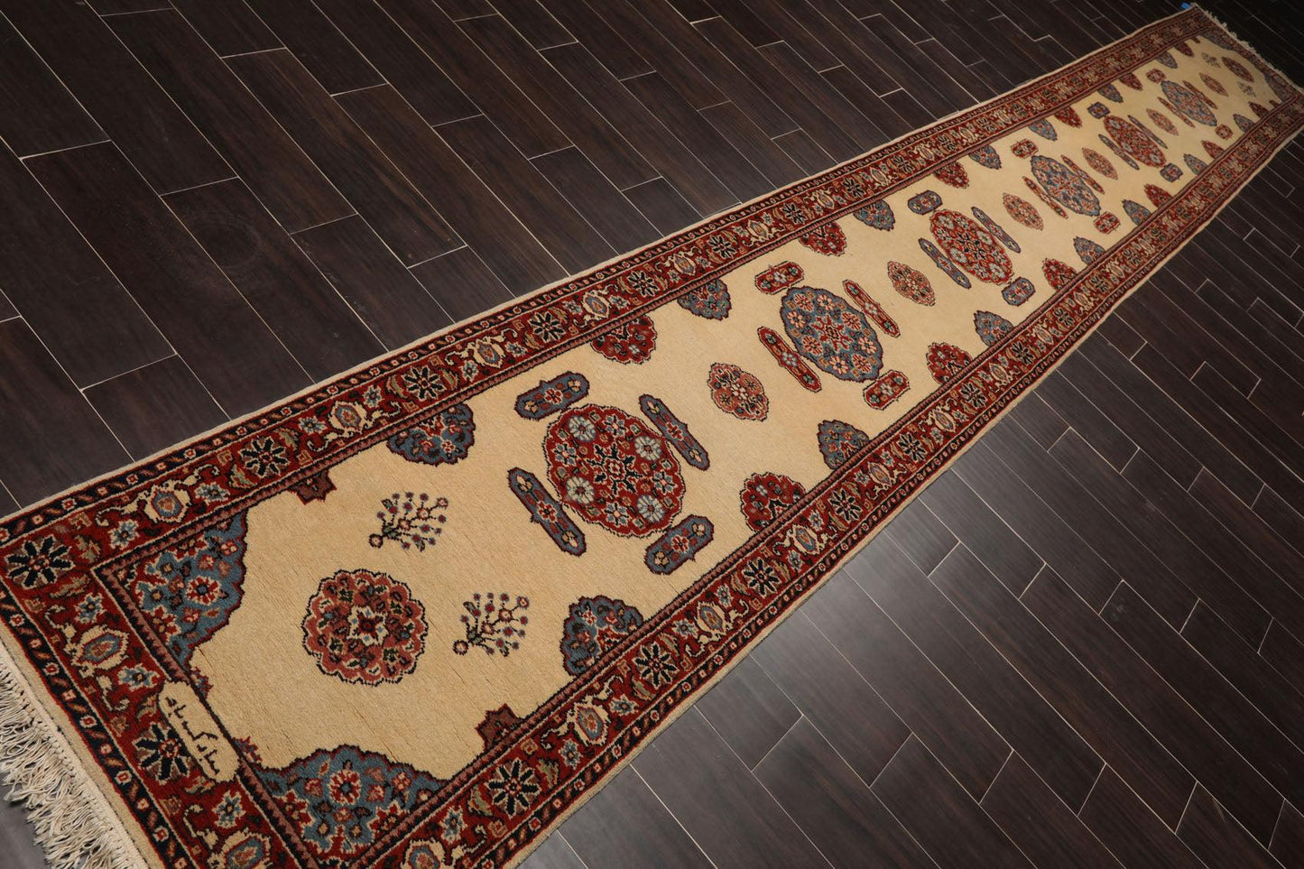 2'7" x 17'9" Palace Hand Knotted Wool Romanian Bidjaar Oriental Area Rug Ivory-4