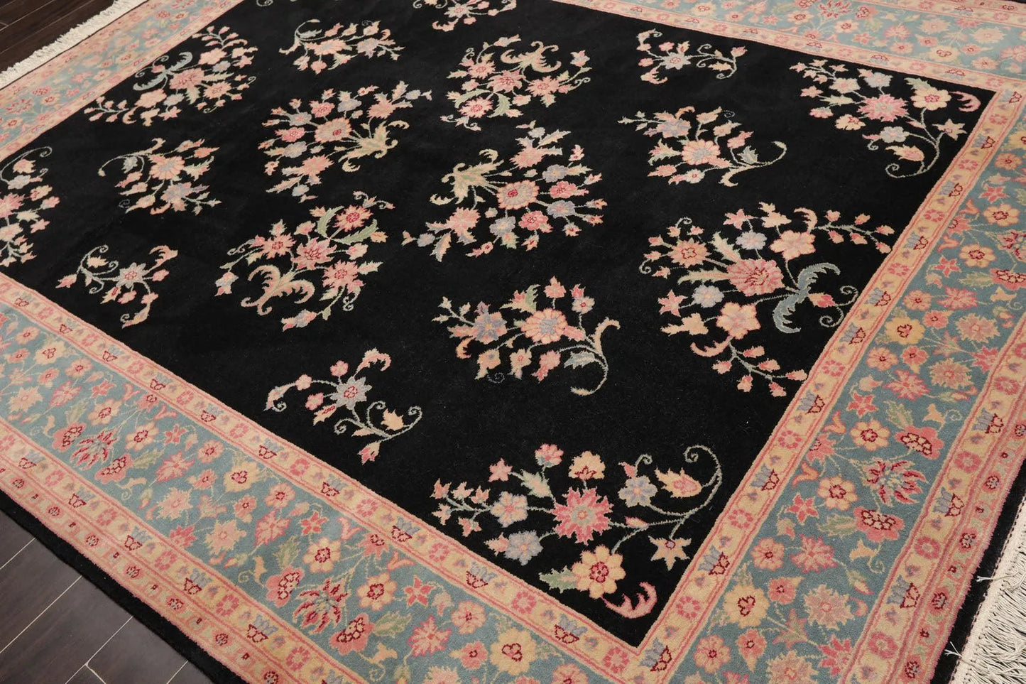 7'8'' x 9'8'' Hand Knotted Wool Rare Romanian Saroukk Traditional Area Rug Black-4
