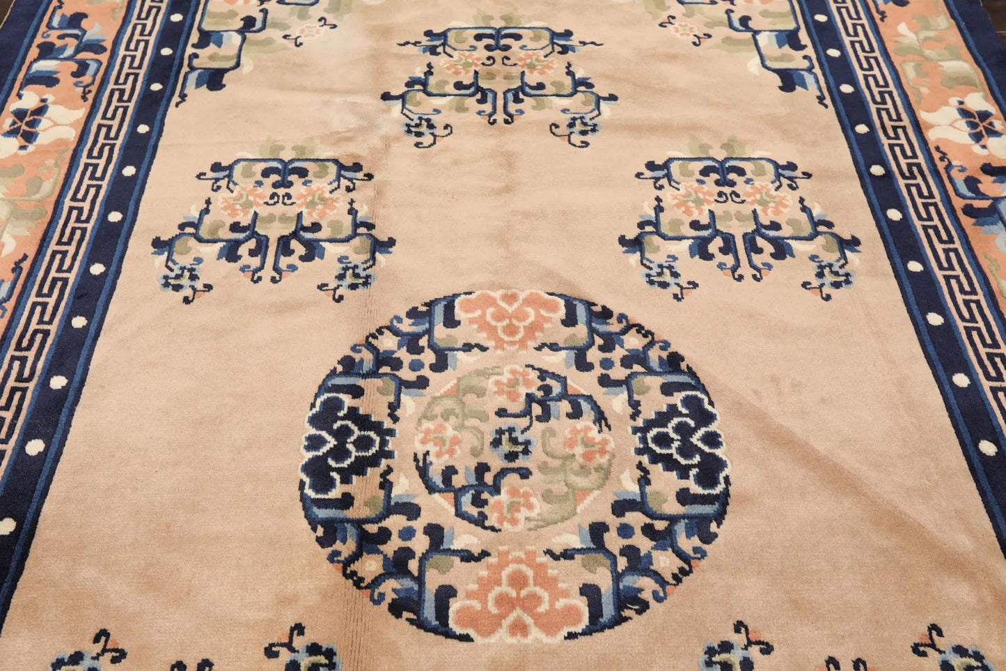 5' x 8'1'' Vintage Hand Knotted Oriental Wool Chinese Art Deco Area Rug Beige-4